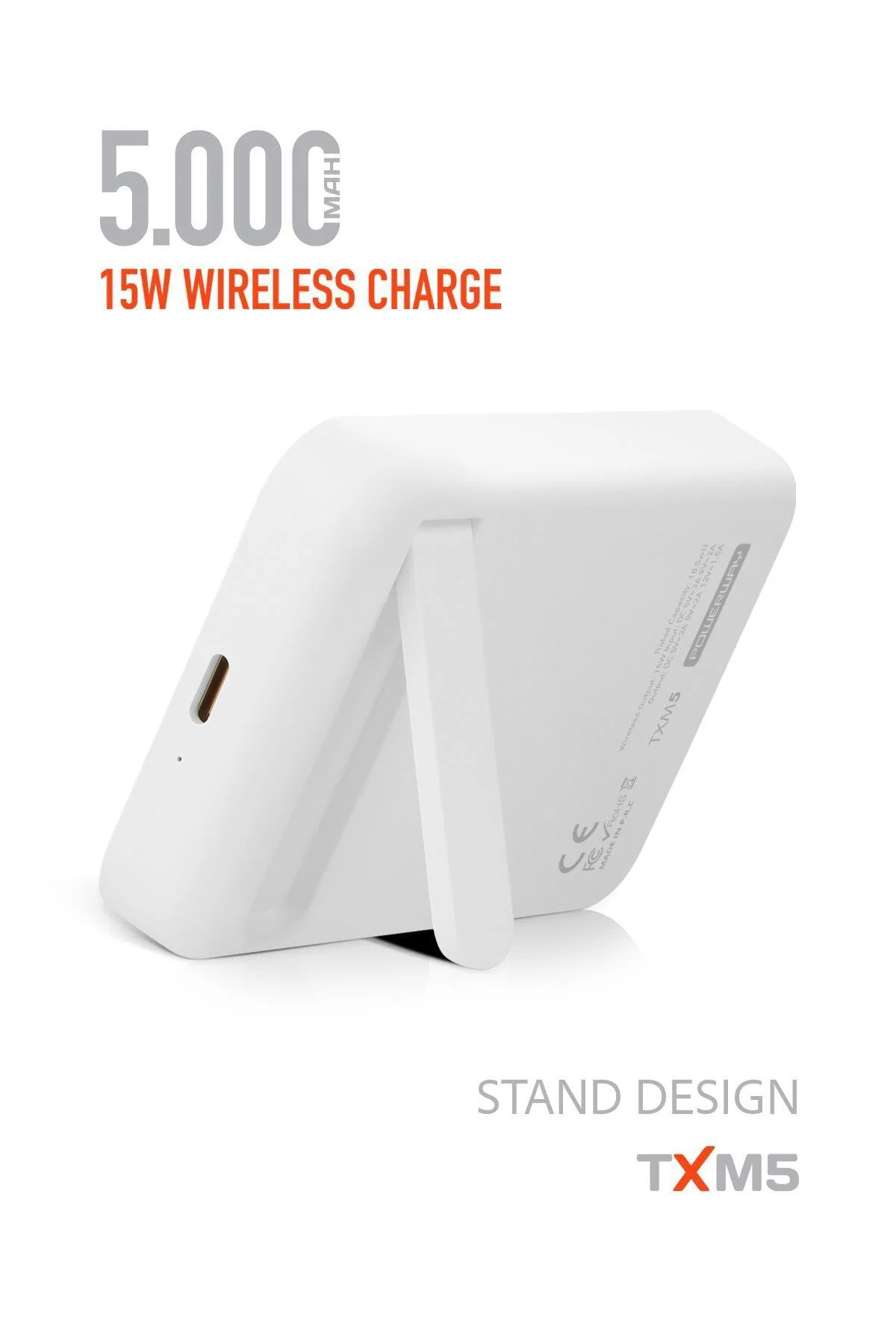 5000 mah Beyaz 15W Magsafe Destekli TXM5 Powerbank – Kablosuz Şar 5000 mah Beyaz 15W Magsafe Destekli TXM5 Powerbank – Kablosuz Şar
