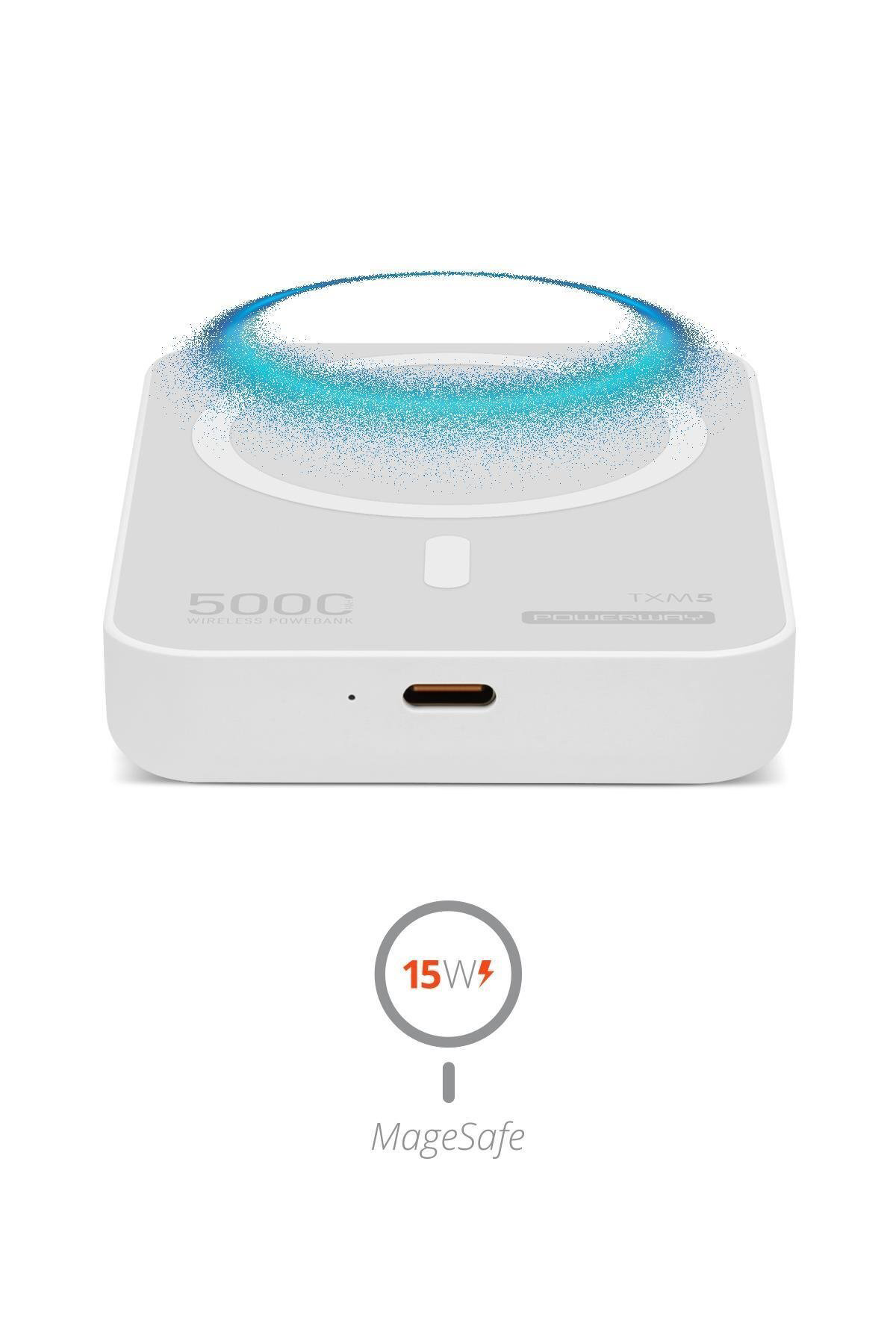 Pmr 5000 Mah Beyaz 15W Magsafe Destekli Txm5 Powerbank – Kablosuz Şar