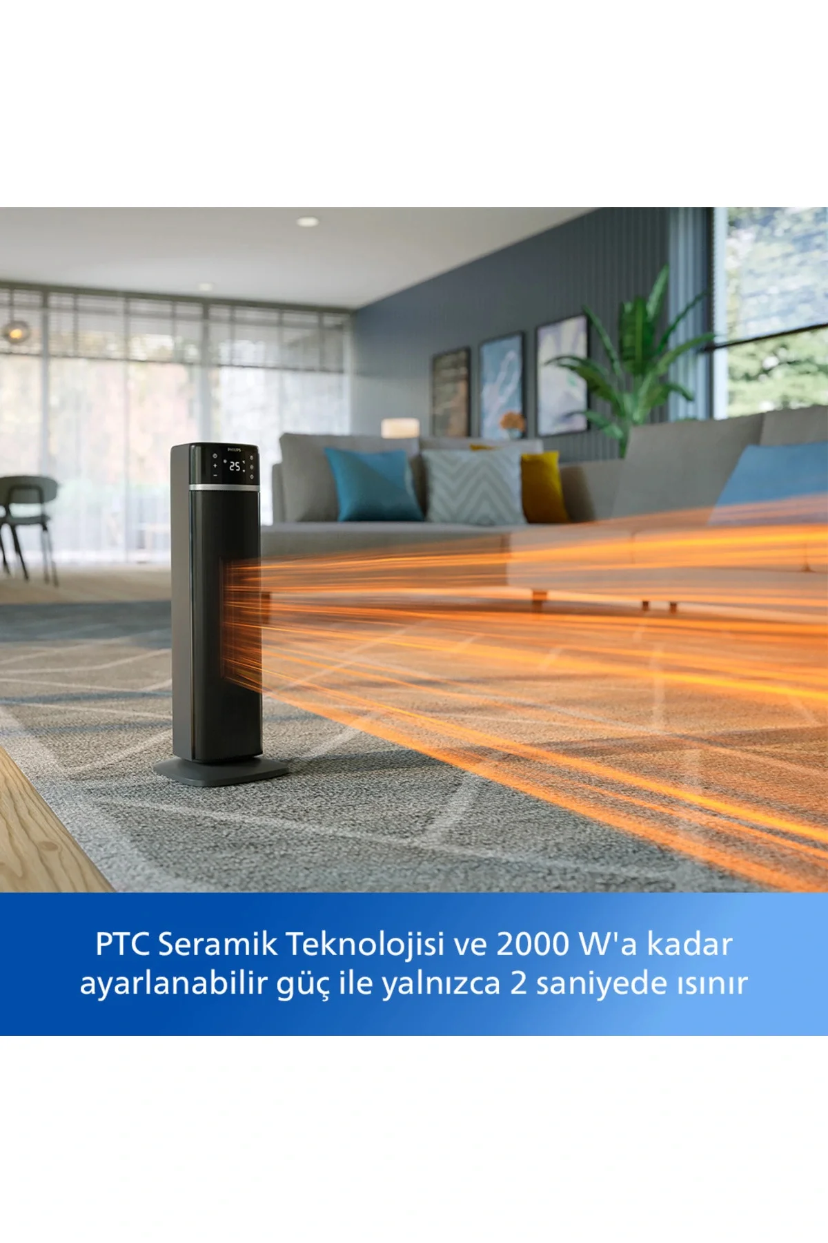 5000 Serisi Akıllı Kule Tipi Seramik Isıtıcı, 2 saniyede hızlı ısıtma, CX5120/11
