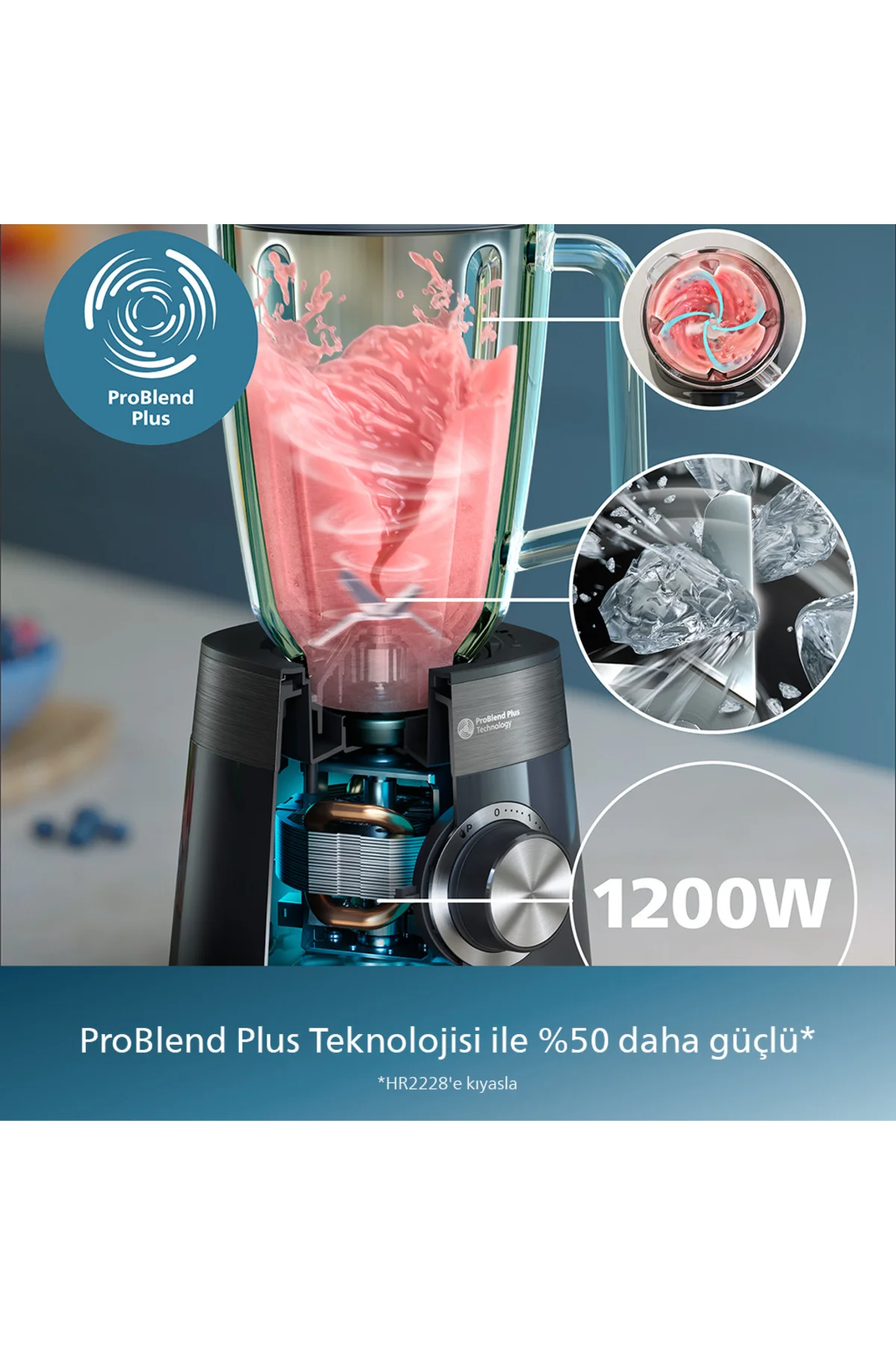 5000 Serisi Blender 1200W, ProBlend Plus Teknolojisi, 2 Lt Kapasiteli Cam Hazne, HR3030/00 5000 Serisi Blender 1200W, ProBlend Plus Teknolojisi, 2 Lt Kapasiteli Cam Hazne, HR3030/00