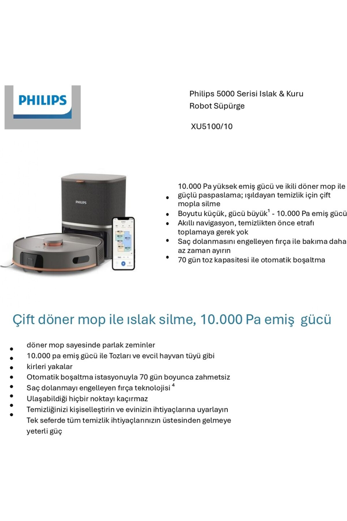 5000 Serisi Islak Kuru Robot Süpürge, Yüksek Emiş Gücü, Otomatik 