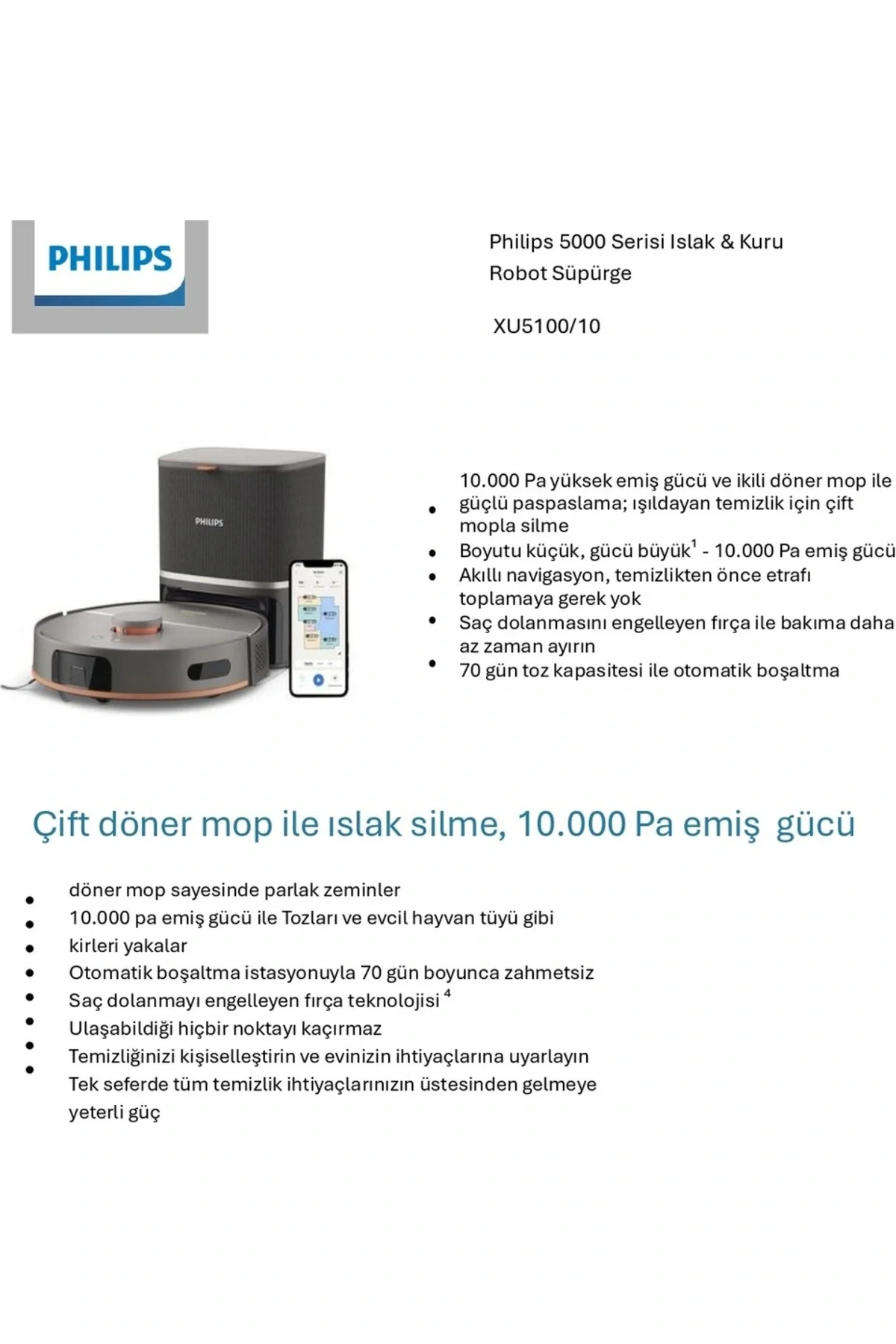 5000 Serisi Islak Kuru Robot Süpürge, Yüksek Emiş Gücü, Otomatik Boşaltma, HomeRun, Gri, XU5100/10