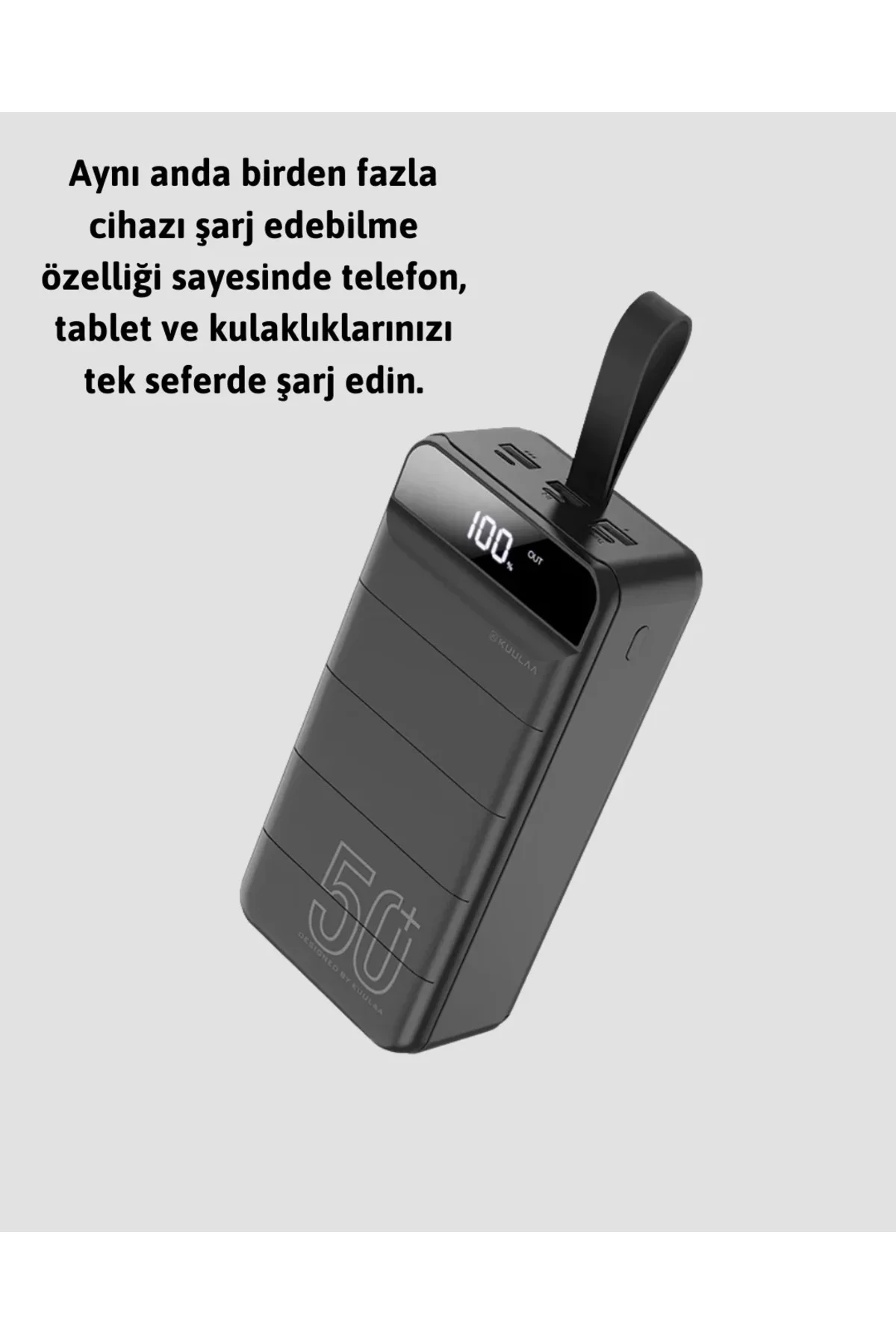 50.000 mAh Kapasiteli Powerbank – Hızlı Şarj Destekli, 4 USB Portlu, LED Işıklı Taşınabilir Enerji D