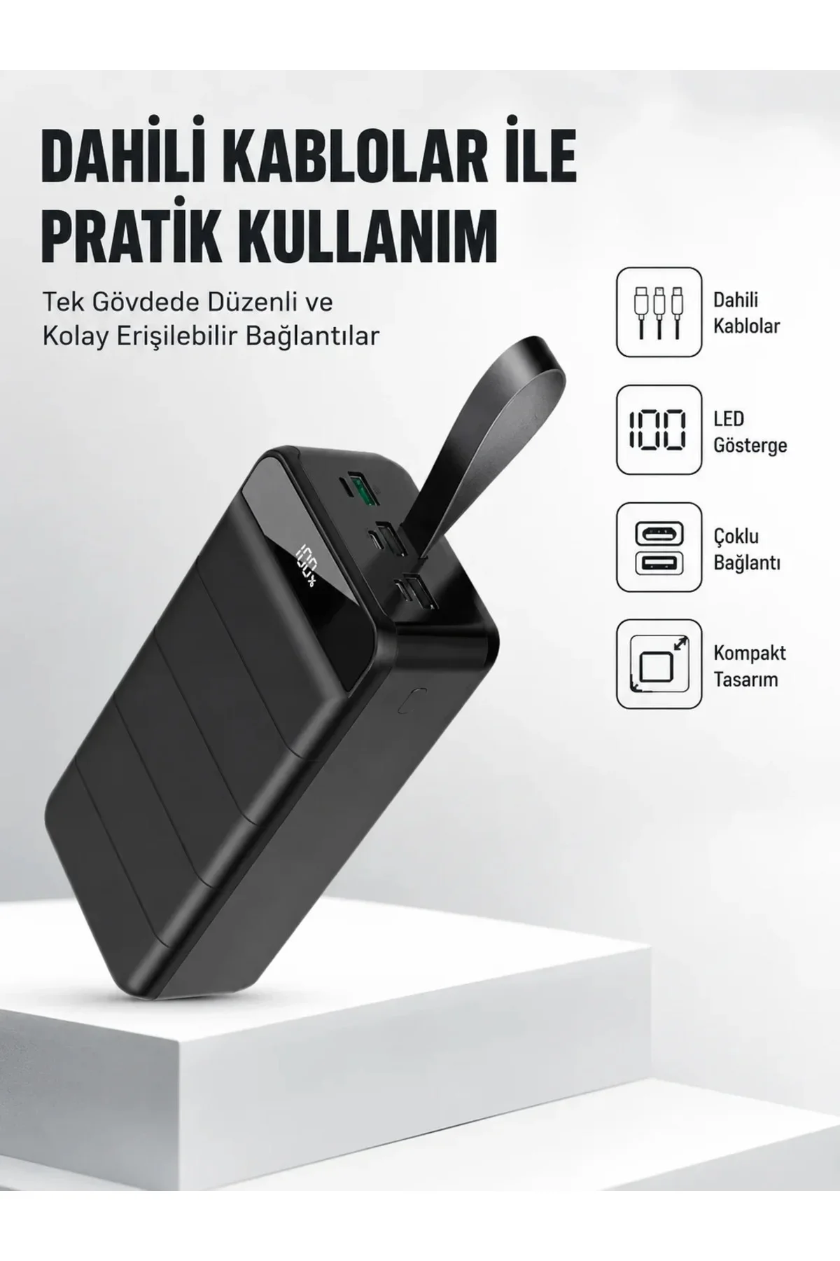 50.000 mAh Kapasiteli Powerbank – Hızlı Şarj Destekli, 4 USB Portlu, LED Işıklı Taşınabilir Enerji D