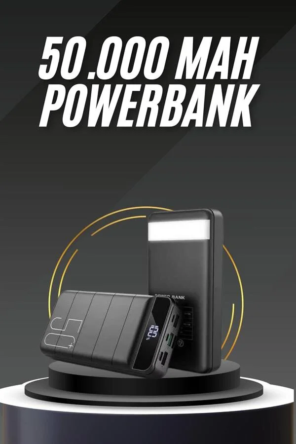50.000 mAh LED Dijital Göstergeli 4 USB Çıkışlı Powerbank - Hızlı Şarj ve Işık Fonksiyonu