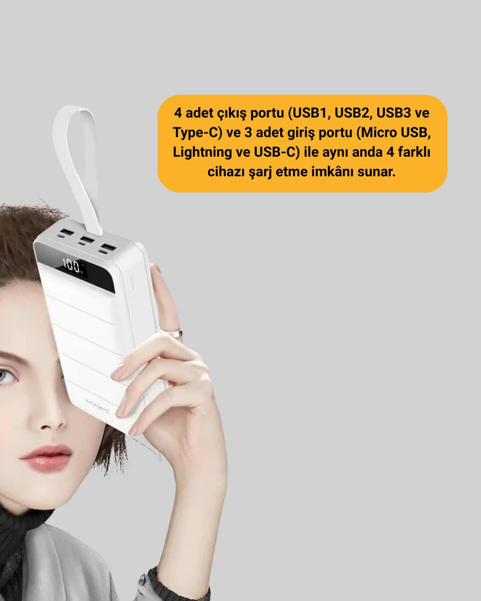 50000 mAh LED Ekranlı Çoklu Cihaz Uyumlu Powerbank - 22.5W PD Hızlı Şarj