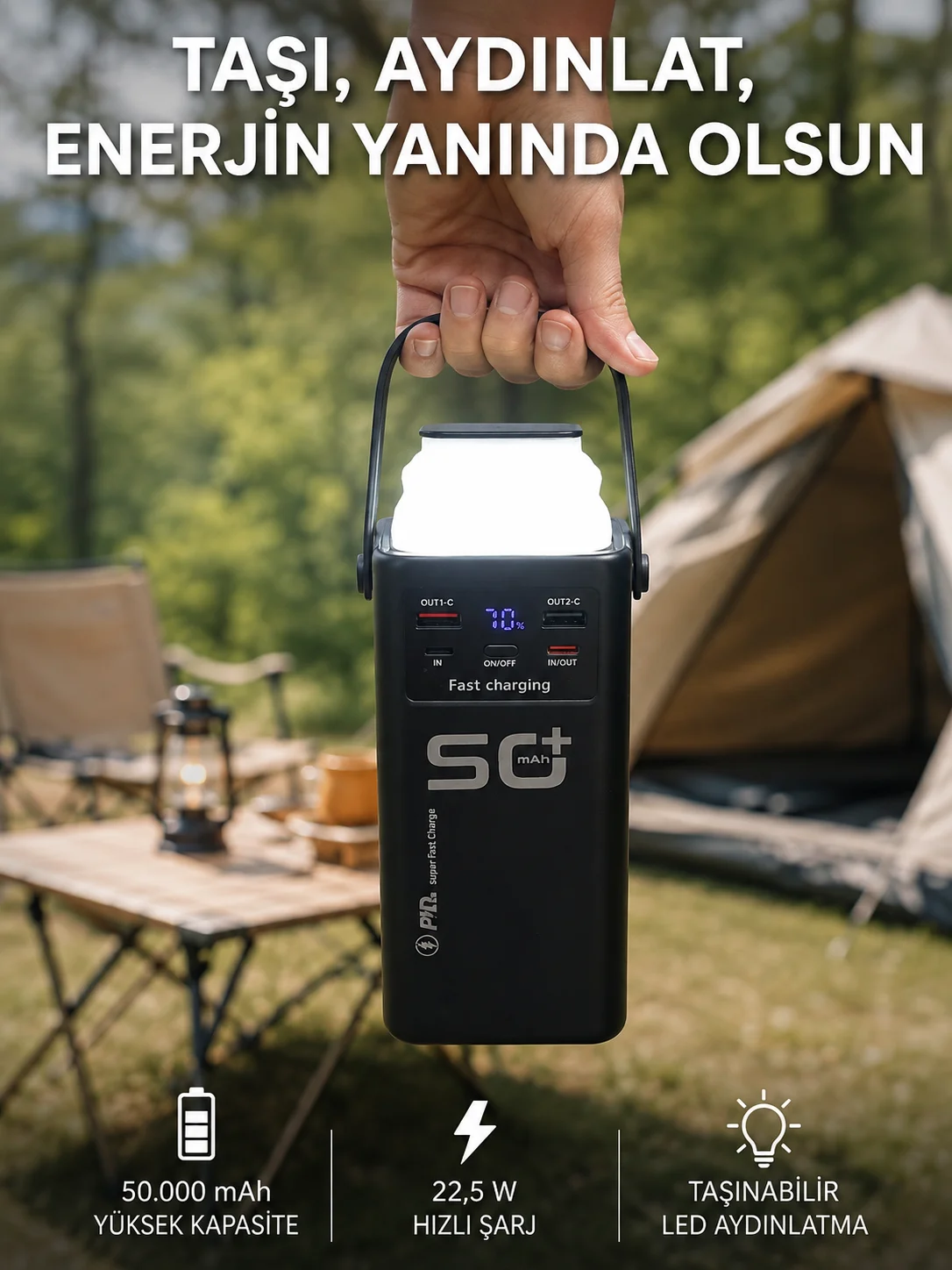 50.000 mAh Powerbank Hızlı Şarj 4 Dahili Kablolu Dijital Göstergeli LED Aydınlatmalı Taşınabilir Şarj Cihazı Fiyatı, Yorumları ve Özellikleri
