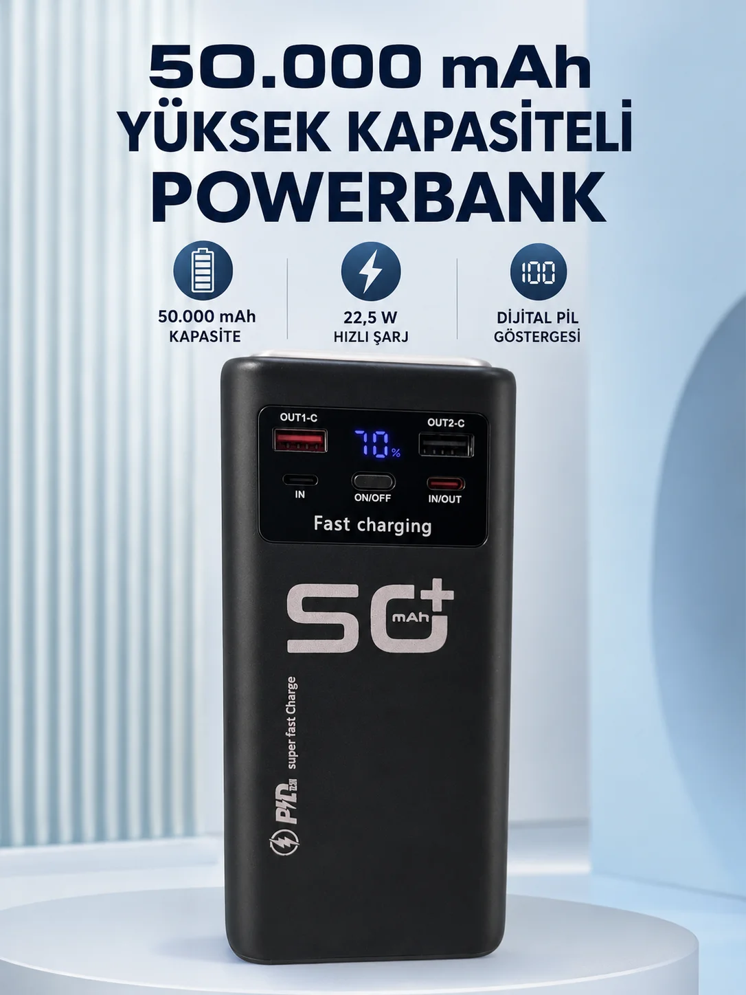 50.000 mAh Taşınabilir Powerbank 22,5 W Hızlı Şarj 4 Dahili Şarj Kablosu Dijital Ekran LED Aydınlatma ve Taşıma Sapı Fiyatı, Yorumları ve Özellikleri