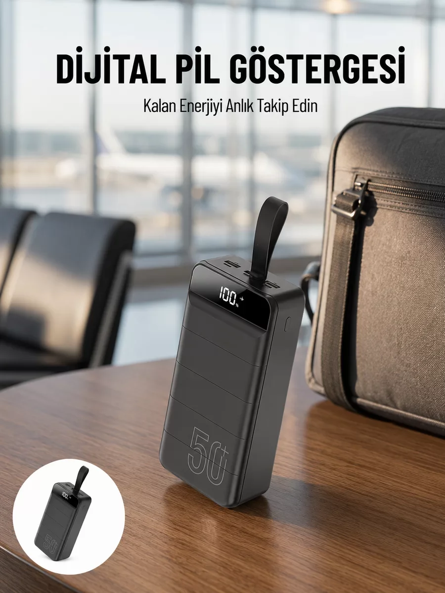 50000mAh Dijital Göstergeli 4 Portlu Hızlı Powerbank - Taşınabilir Şarj Cihazı