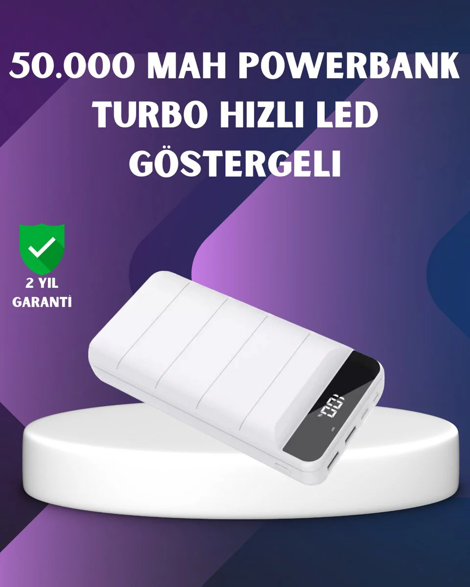 50000mAh Hızlı Şarj ve LED Ekranlı Powerbank - 4 Çıkışlı Şarj Cihazı