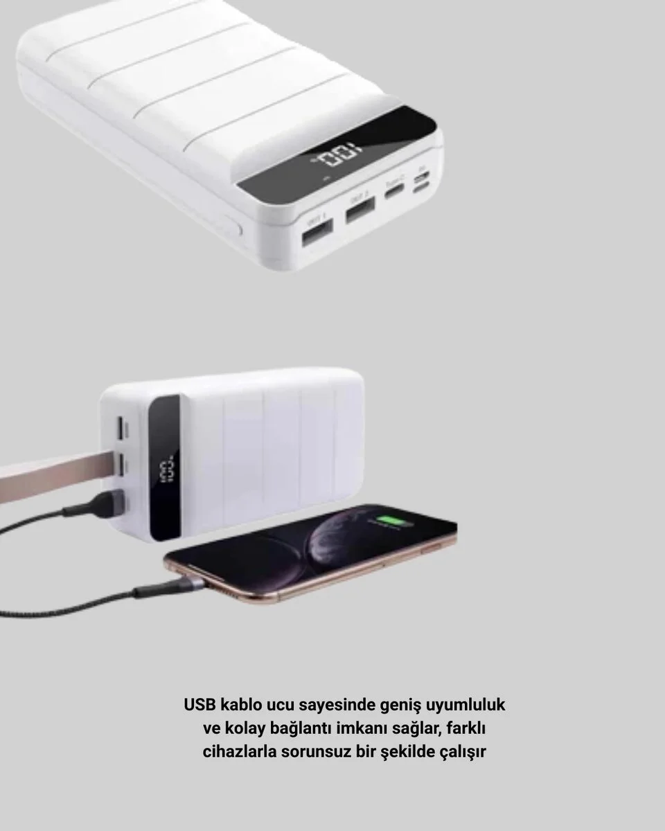 50000mAh Hızlı Şarj ve LED Ekranlı Powerbank - 4 Çıkışlı Şarj Cihazı