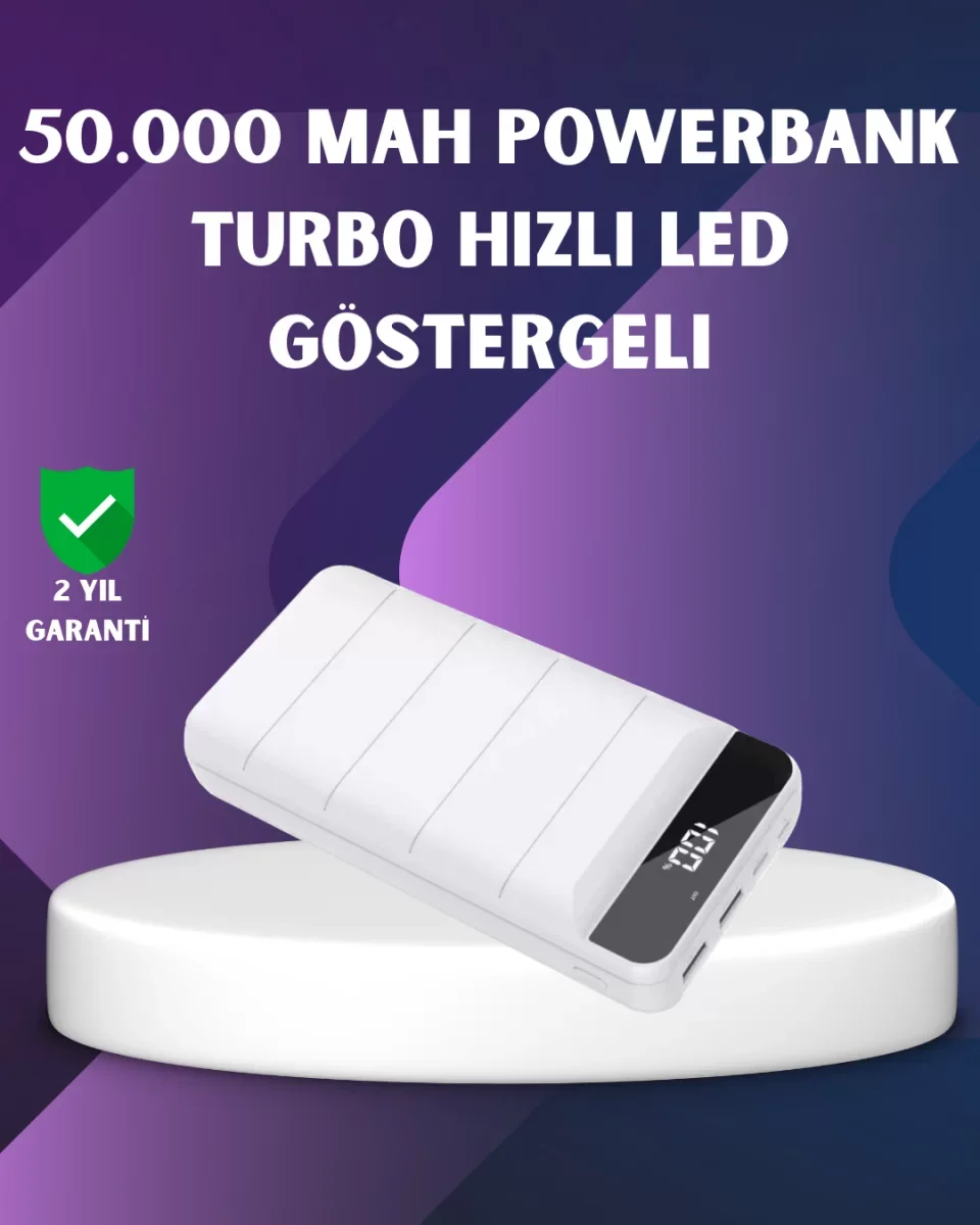 50000mAh Yüksek Kapasiteli Powerbank Hızlı Şarj ve LED Ekranlı - 
