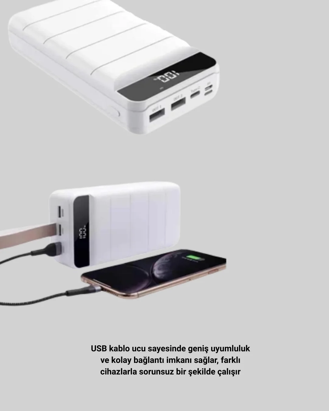 50000mAh Yüksek Kapasiteli Powerbank Hızlı Şarj ve LED Ekranlı
