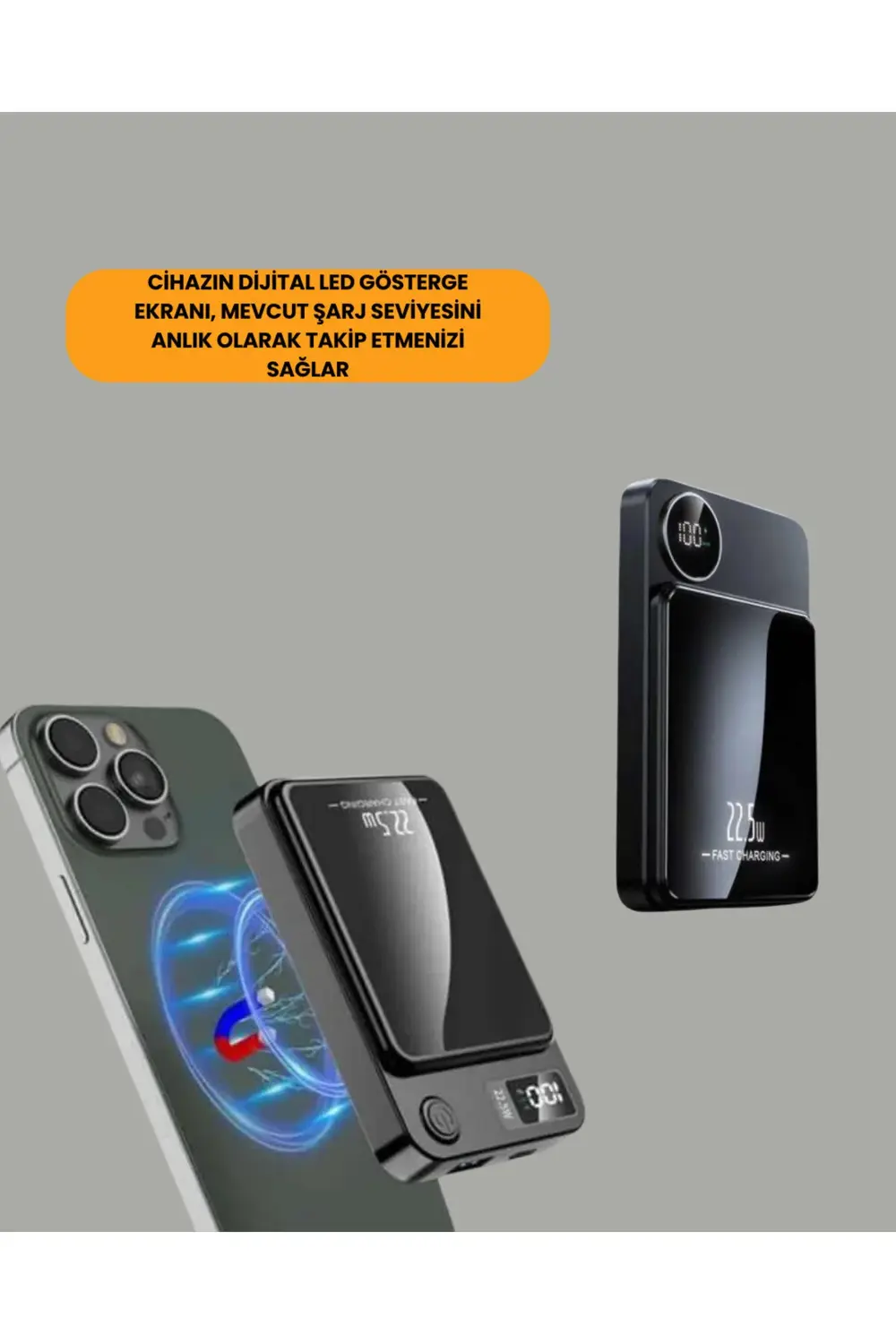 5000mAh / 10000mAh Kapasiteli Manyetik USB-C ve Kablosuz Powerban