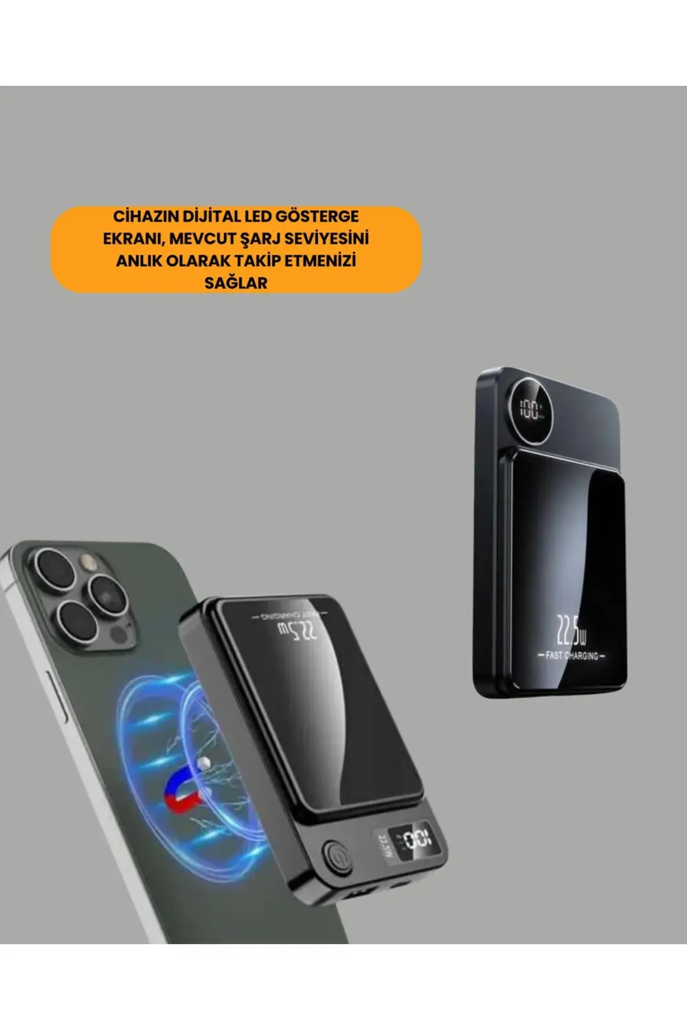 5000mAh / 10000mAh Kapasiteli Manyetik USB-C ve Kablosuz Powerban