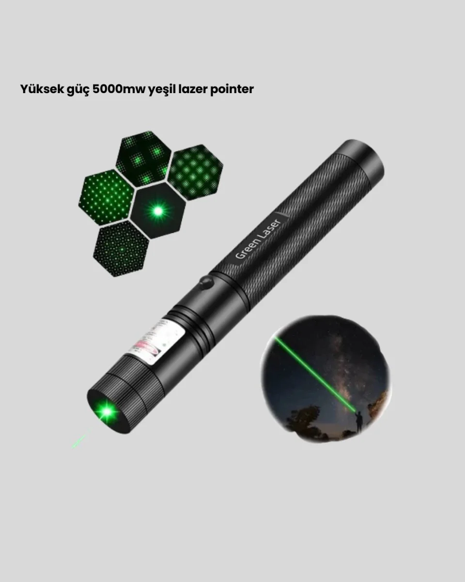 5000mW Yeşil Lazer - Avcılık ve Doğa Sporları İçin Uzun Menzilli Güçlü İşaretçi