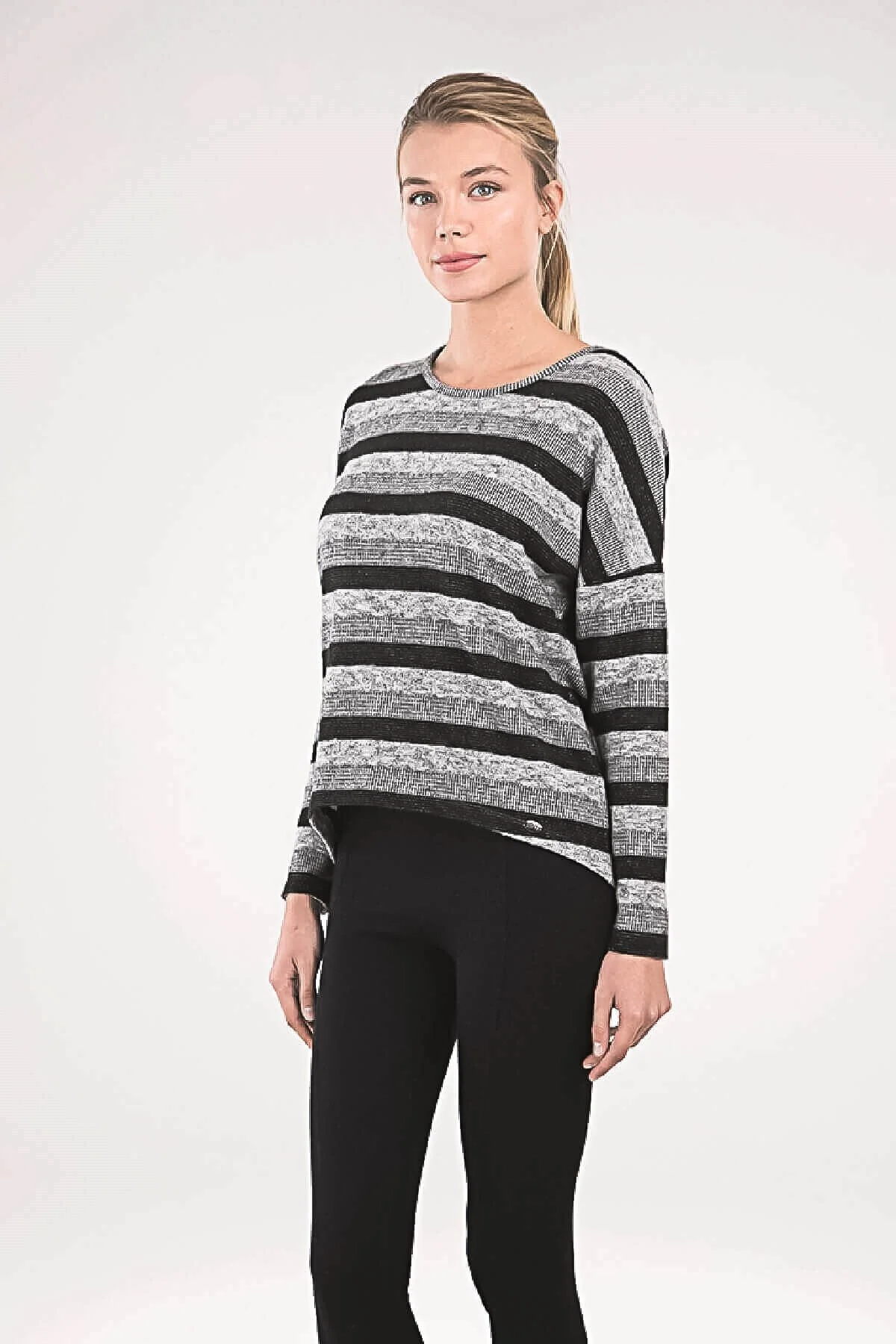 50080 Kadın Kışlık Uzun Kol Sweatshirt - Çizgili Grimelanj