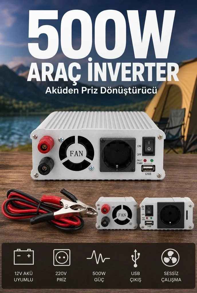 500W 12V Akü İnverteri 220V AC Çıkışlı USB Portlu Fanlı Güç Dönüştürücü Araç Karavan Kullanımı Fiyatı, Yorumları ve Özellikleri