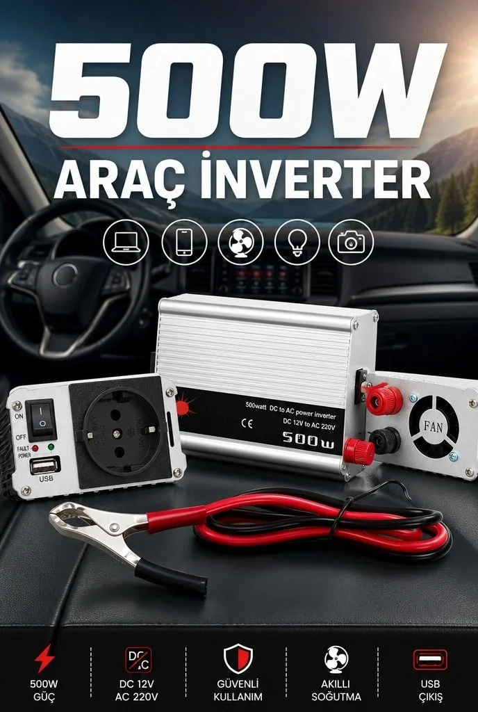 500W 12V DC 220V AC İnverter USB Çıkışlı Fanlı Akü Güç Dönüştürücü Araç Kullanımı Fiyatı, Yorumları ve Özellikleri