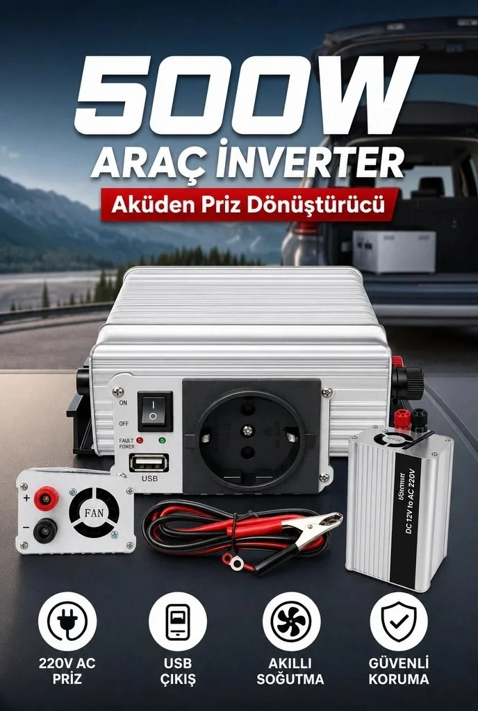 500W 12V DC 220V AC İnverter USB Çıkışlı Fanlı Akü Güç Dönüştürücü Araç Kullanımı Fiyatı, Yorumları ve Özellikleri
