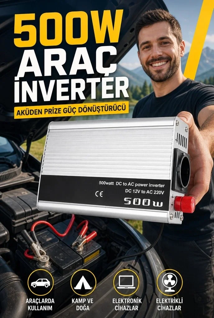 500W 12V DC 220V AC İnverter USB Çıkışlı Fanlı Akü Güç Dönüştürücü Araç Kullanımı Fiyatı, Yorumları ve Özellikleri