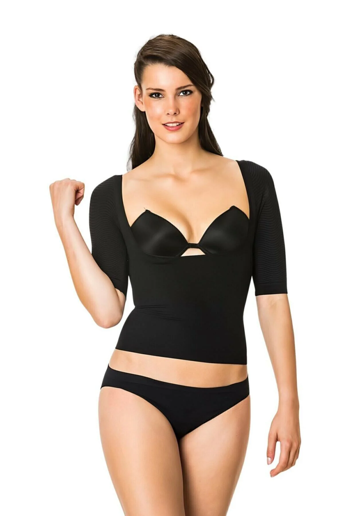 5014 Dikişsiz Göğsü Açık Kollu Korse Siyah