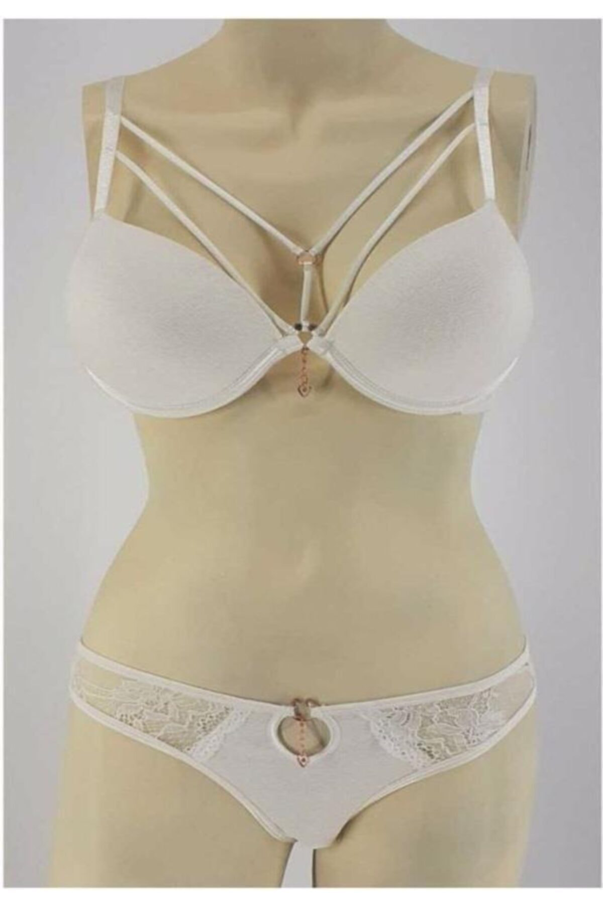 5020 Silikonlu Taşlı Simli Sütyen Takım