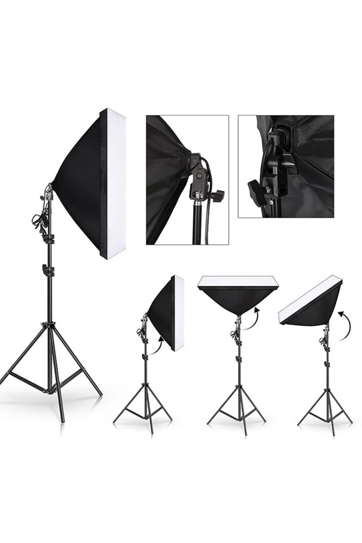 50×70 Softbox İkili + Çanta – 2× Işık Ayağı Dahil (2 m)