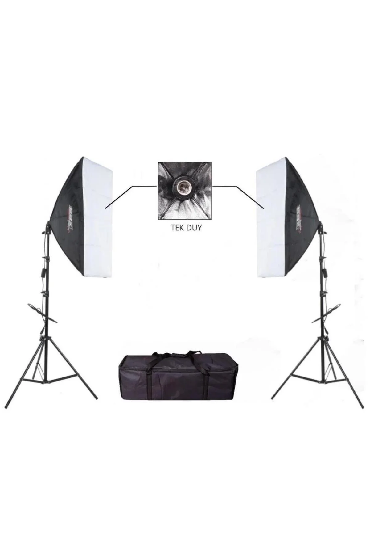50×70 Softbox İkili + Çanta – 2× Işık Ayağı Dahil (2 m)
