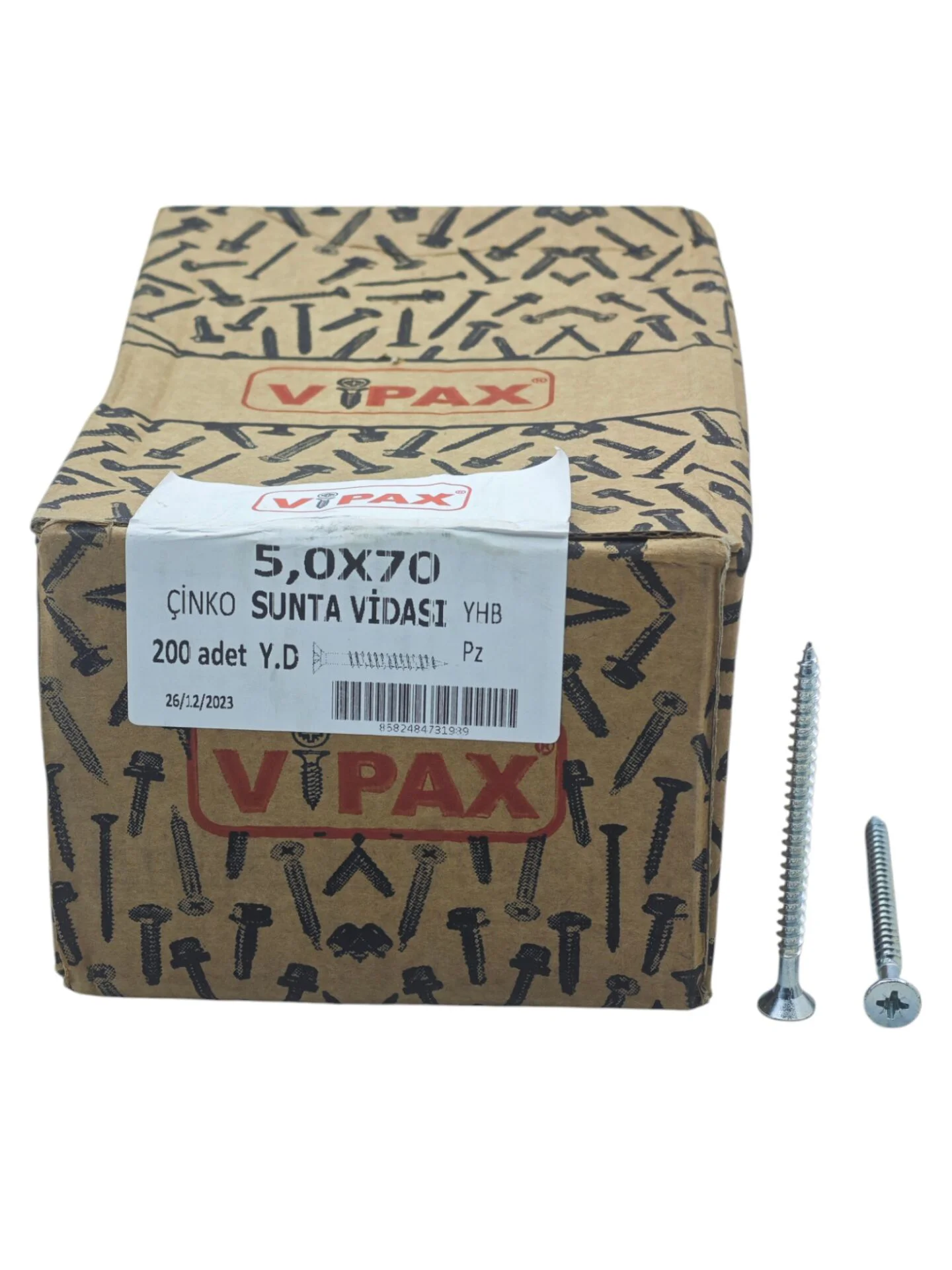 5070   Vipax 5*70mm Sunta Vidası 200lü Çinko