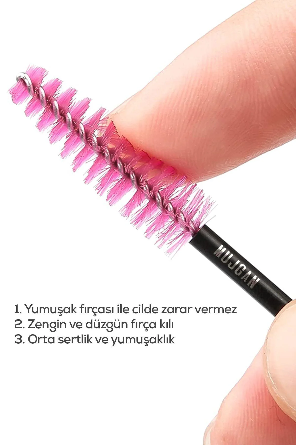 50'li Kaş Kirpik Tarama Fırçası Pembe Fırça Siyah Sap Renk