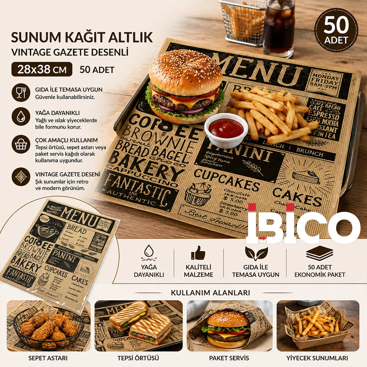 50PCS Sunum Kağıt Altlık 28X38CM Fiyatı, Yorumları ve Özellikleri