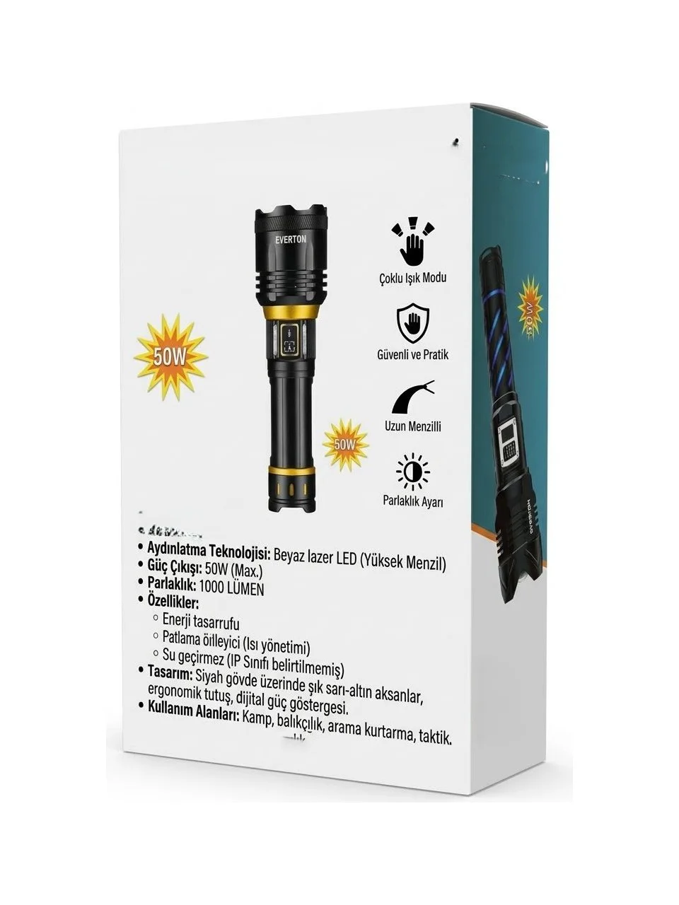50W 1000 Lümen Yüksek Menzil Şarjlı El Feneri RT-453 50W 1000 Lümen Yüksek Menzil Şarjlı El Feneri RT-453