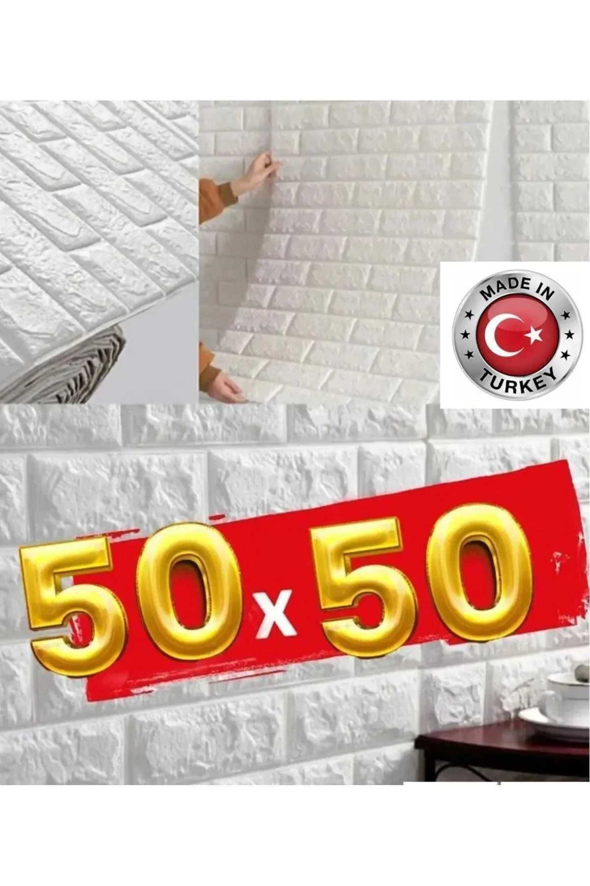 50x50 Cm Kendinden Yapışkanlı Esnek Köpük Duvar Kağıdı Paneli 3d 