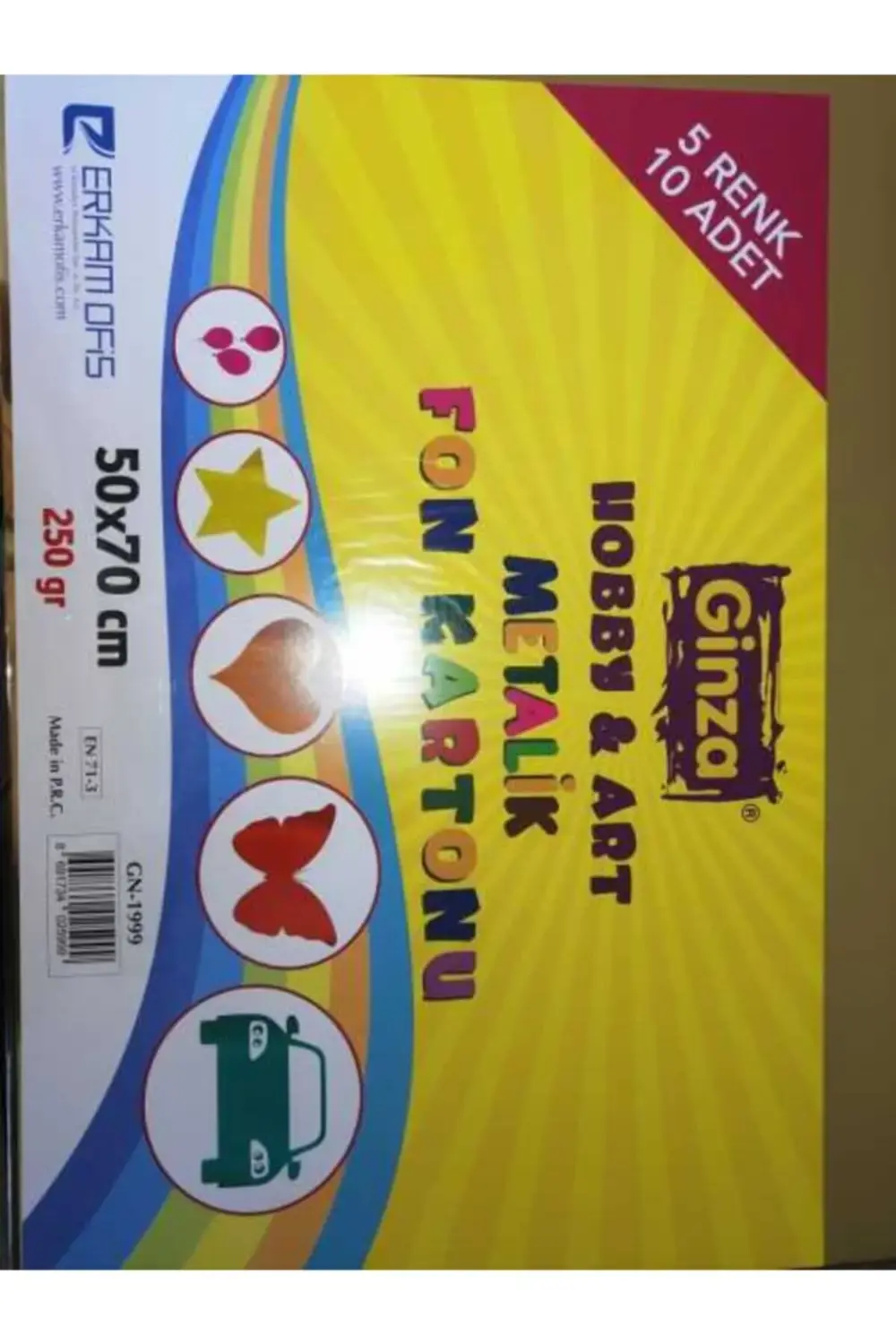 50x70 Cm Karışık 5 Renk 10 Adet Metalik Fon Kartonu Aynalı 1 Pake