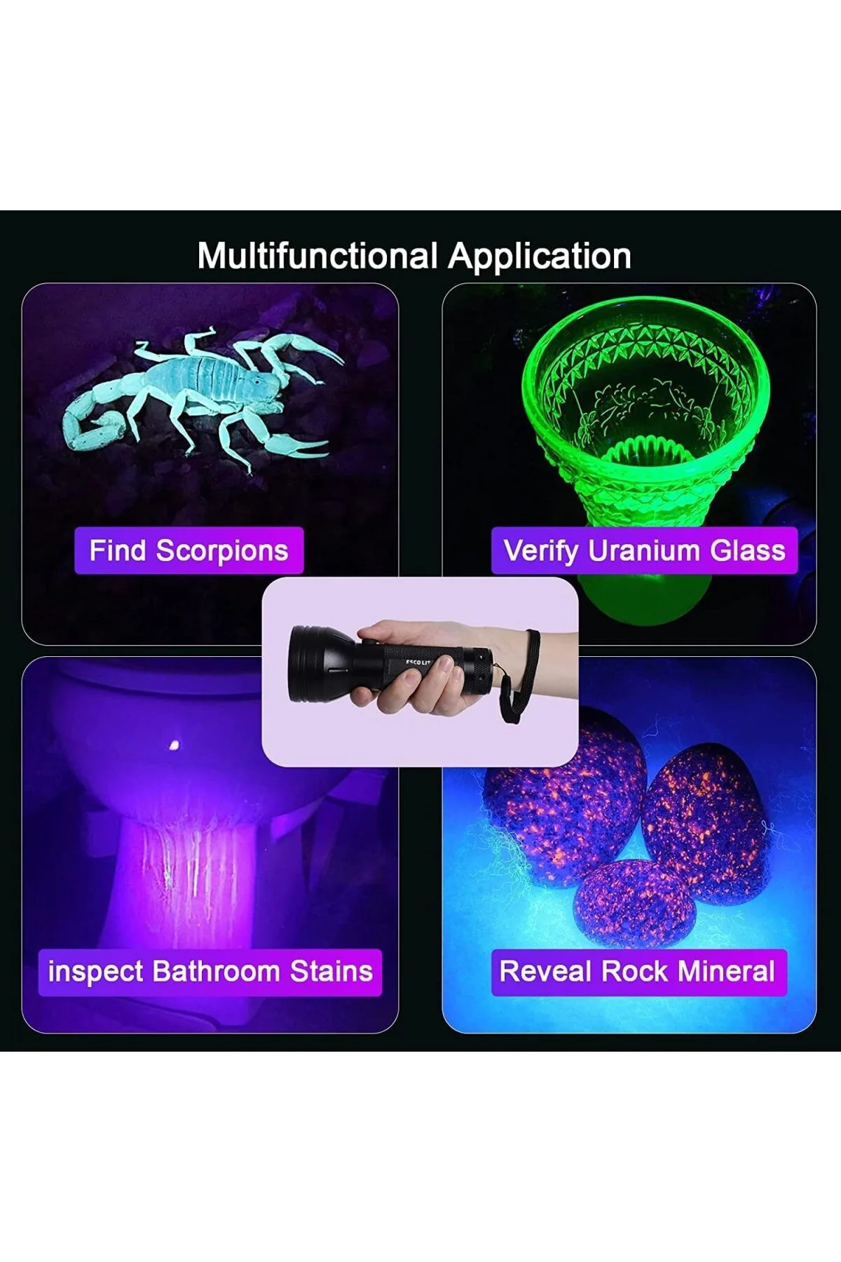 51 LED Mor Işık UV El Feneri Ultraviyole Blacklight