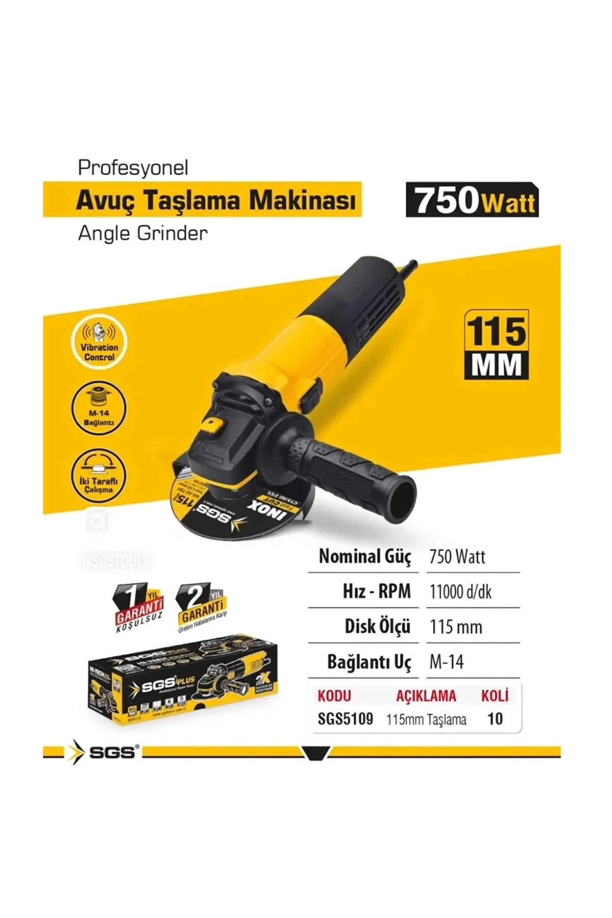5109 Hi-Tech Profesyonel Avuç Taşlama Makinesi - 750W 115mm 11000 RPM