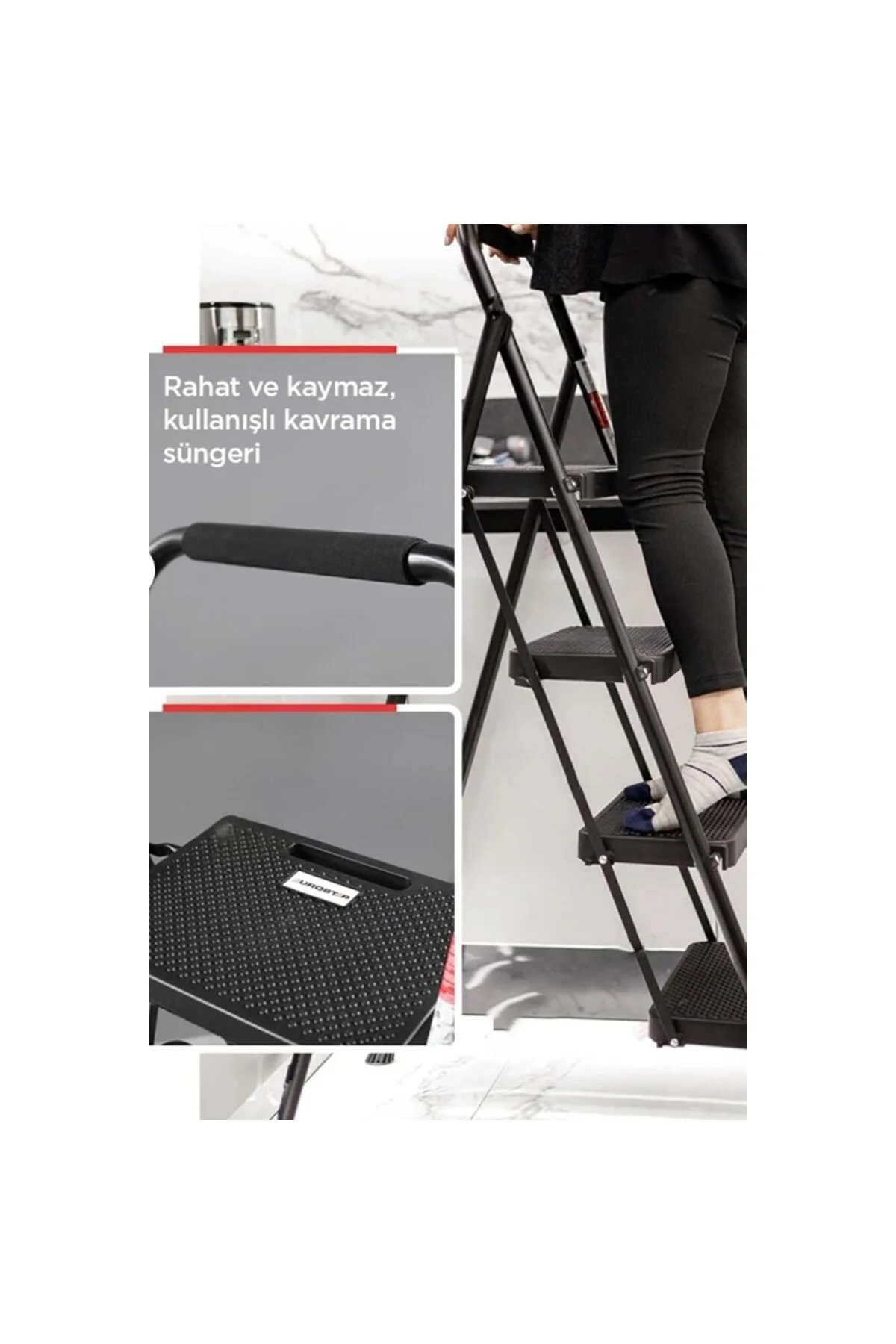 51404 Stepla Geniş 4 Basamaklı Katlanır Merdiven Eurotower Siyah