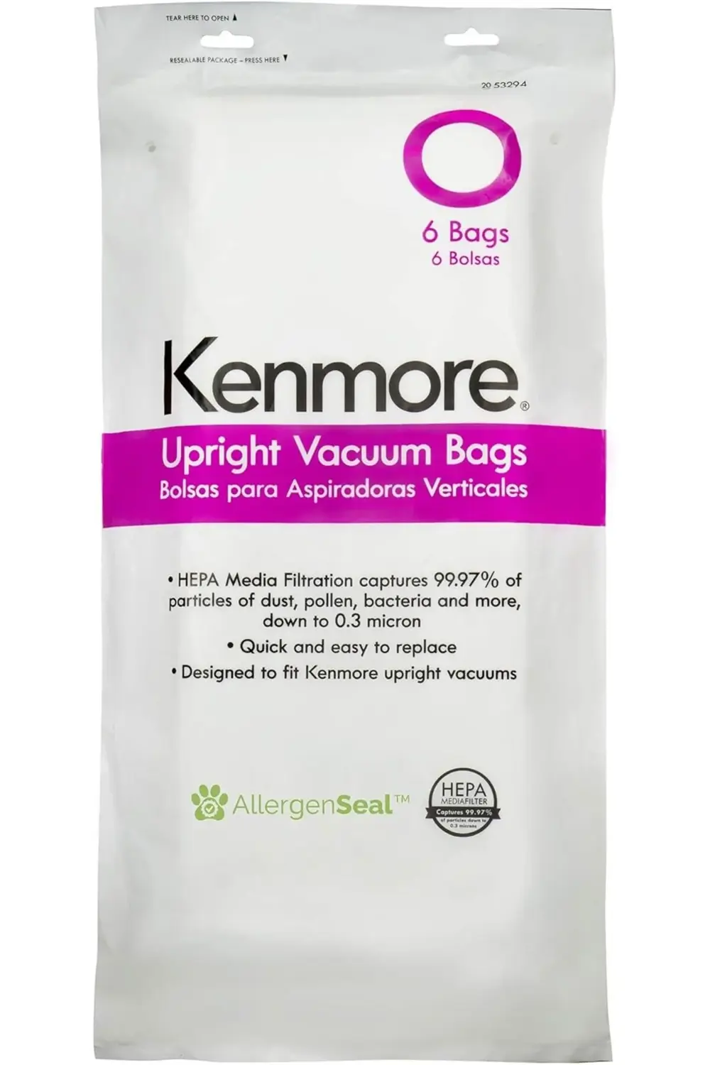 53294 Style O Cloth Vacuum Bags for Upright Vacuum Cleaners 6 Pac