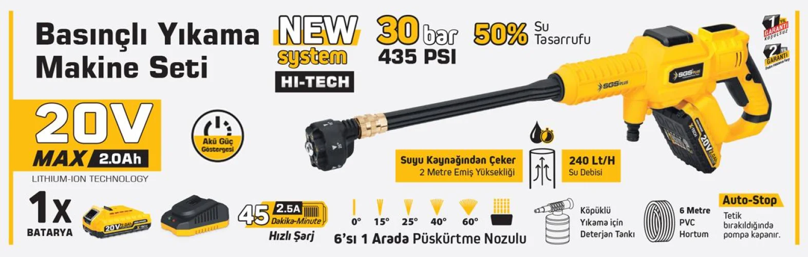 5410 Akülü Basınçlı Oto Araba Bahçe Yı sı Seti 30 Bar