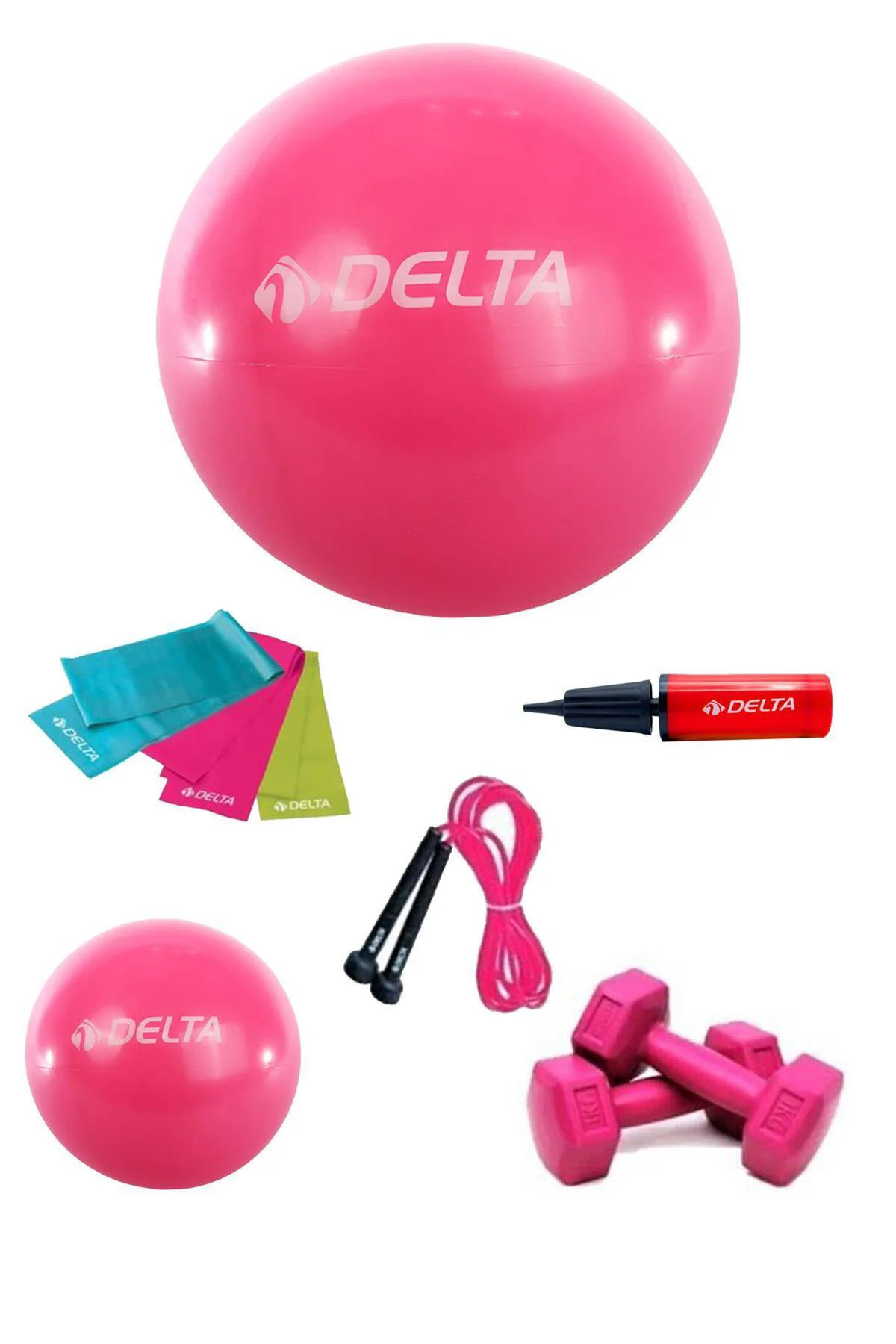 55-20 cm Pilates Topu 3lü Bandı Atlama İpi Dambıl Pompa Set