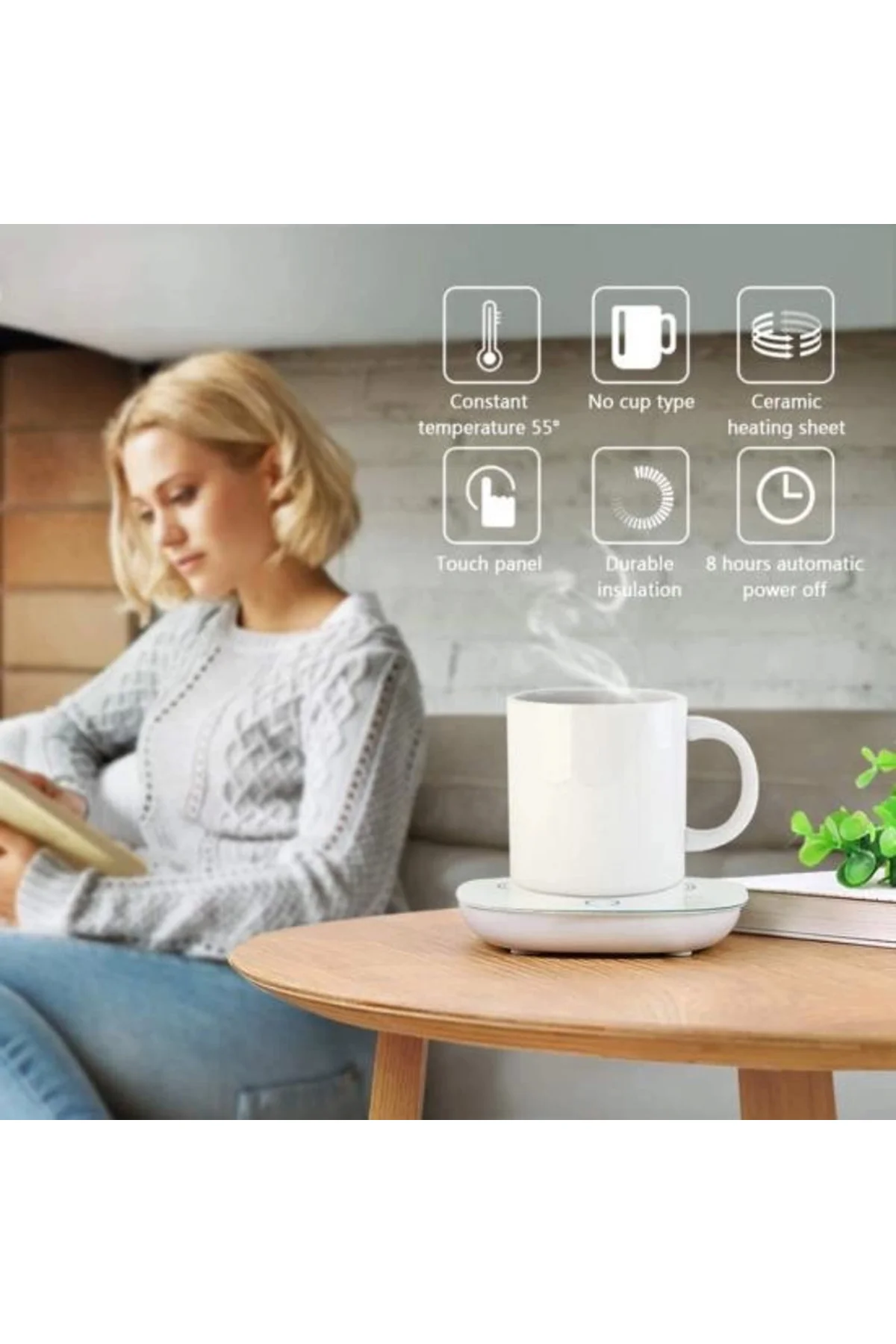 55 Derece Sabit Sıcaklıkta Seramik Metal Cam Kupa Isıtıcı ( Lisin