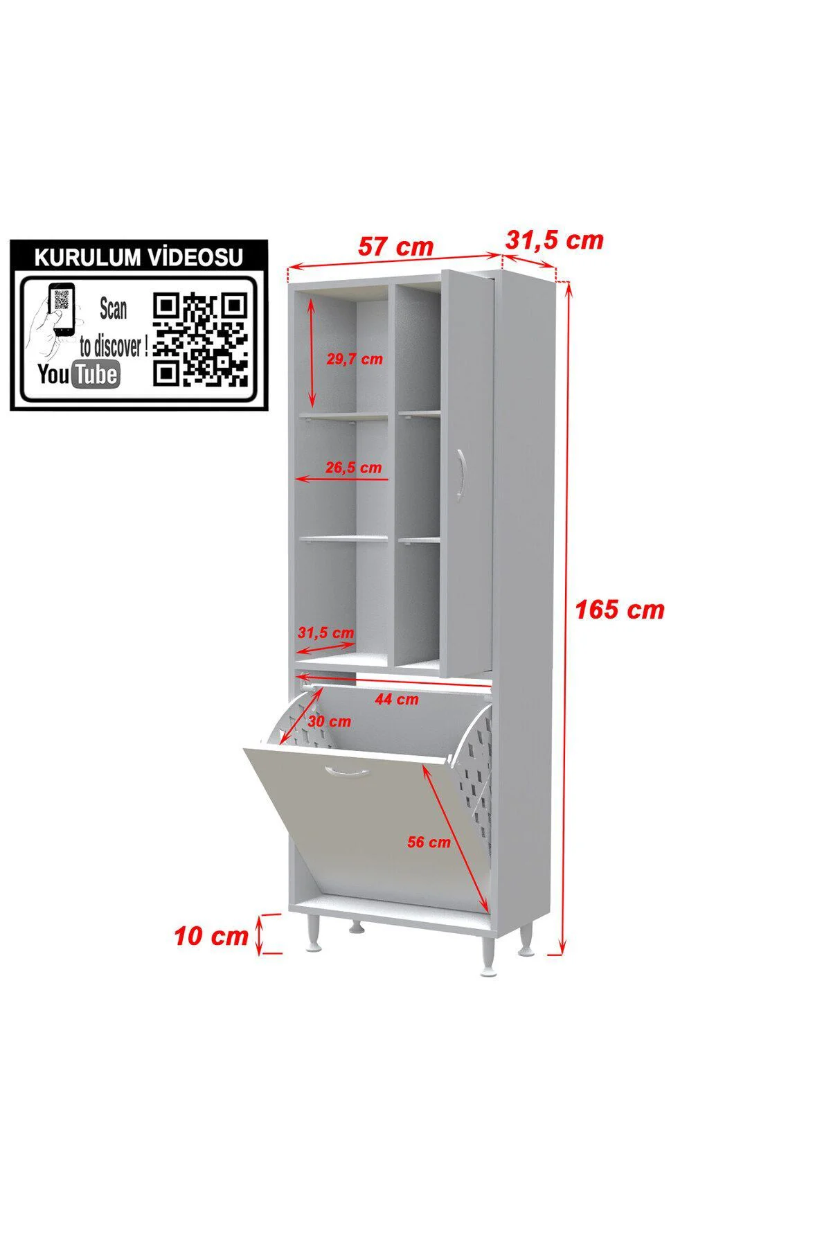 55 X 160 X32,5cm 3 Kapaklı Çok Amaçlı Mutfak Dolabı Sepetli Banyo 55 X 160 X32,5cm 3 Kapaklı Çok Amaçlı Mutfak Dolabı Sepetli Banyo