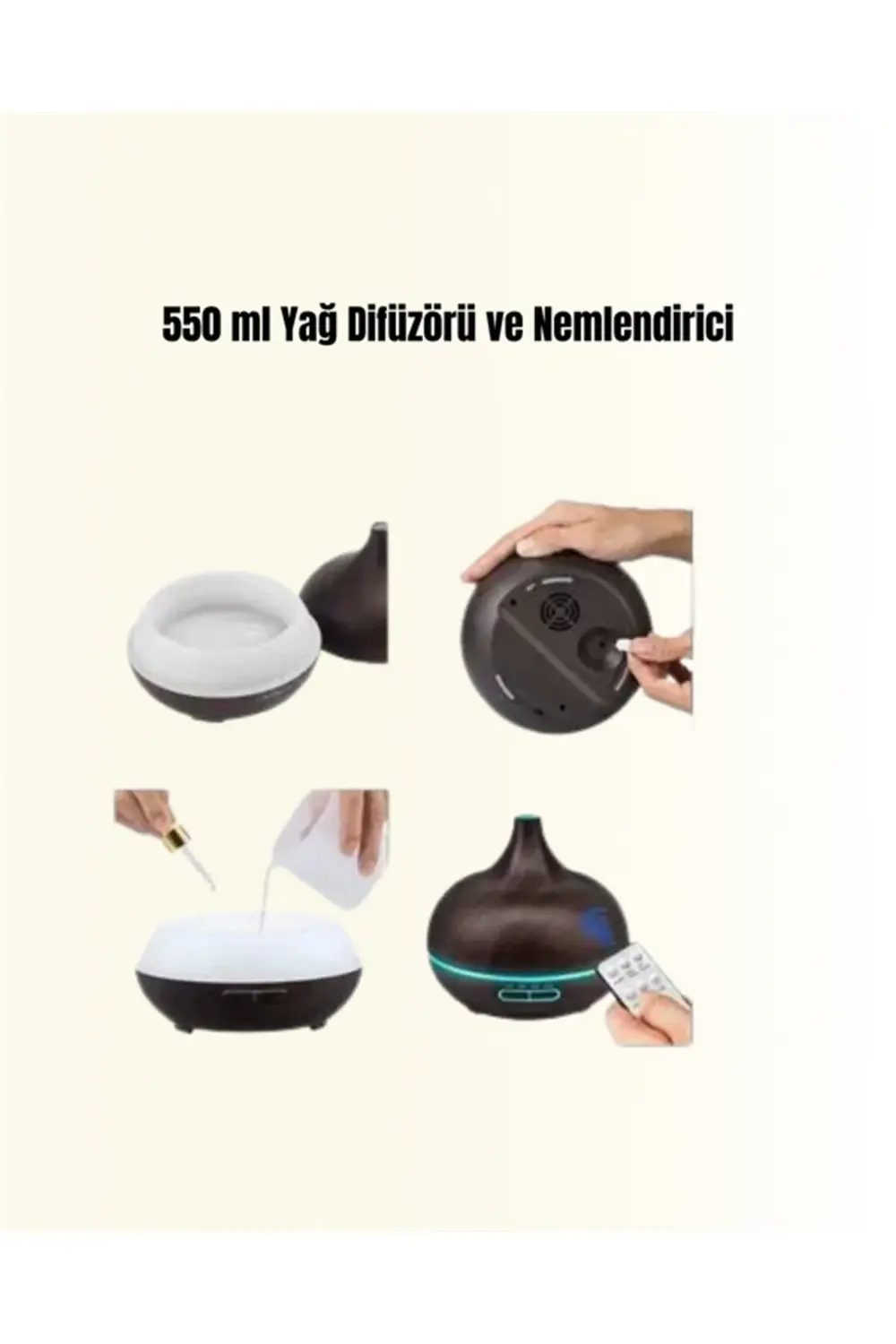 550 ml Ultrasonik Yağ Difüzörü ve Soğuk Buhar Nemlendirici