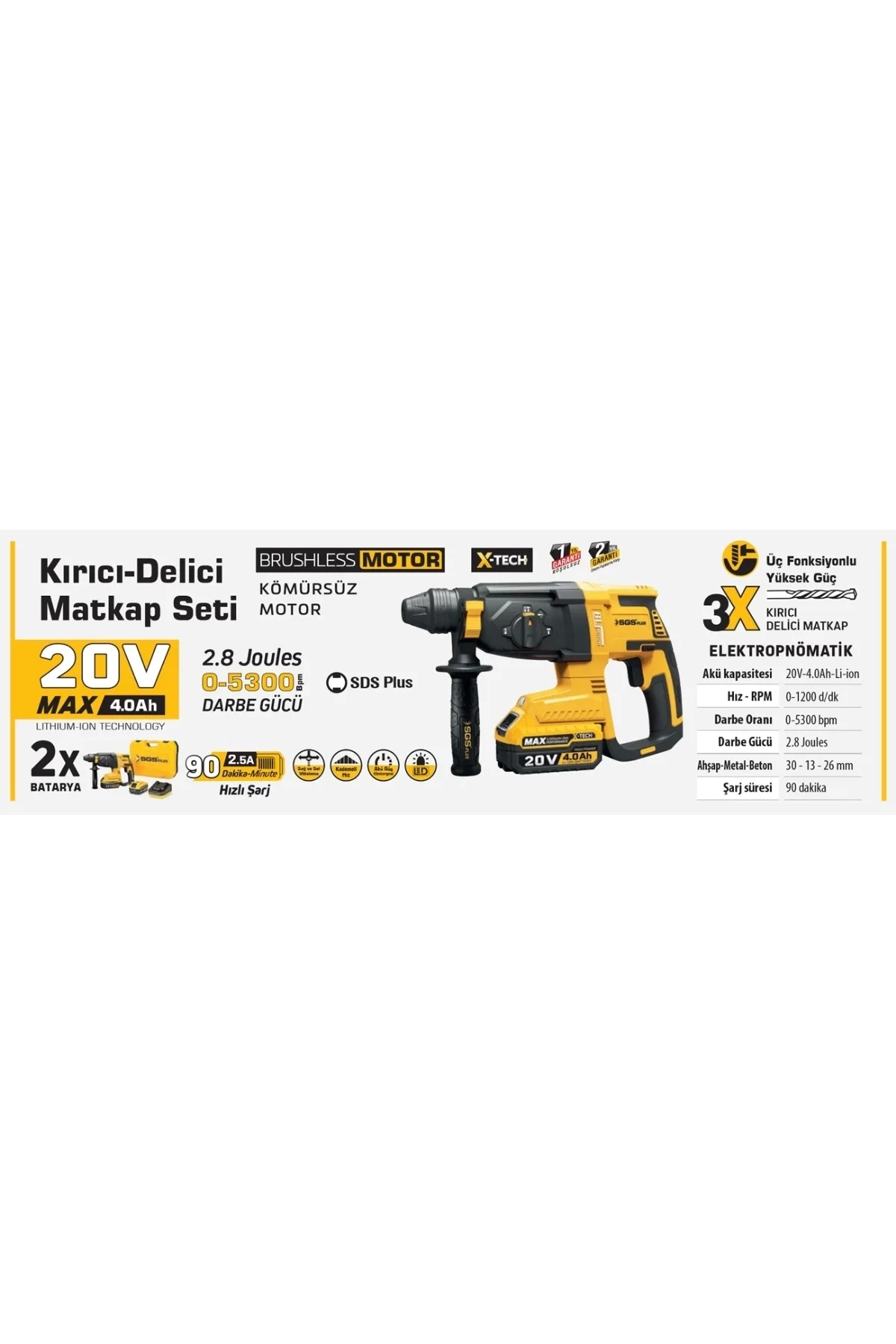 5521 Şarjlı Kırıcı Delici Matkap Seti 20 Volt 4 Ah Kömürsüz Motor 5521 Şarjlı Kırıcı Delici Matkap Seti 20 Volt 4 Ah Kömürsüz Motor
