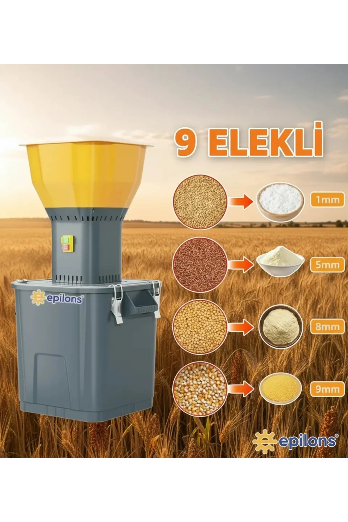 55l 1300 W Profesyonel Tahıl Yem Öğütücü – 9 Paslanmaz Elek Hediy