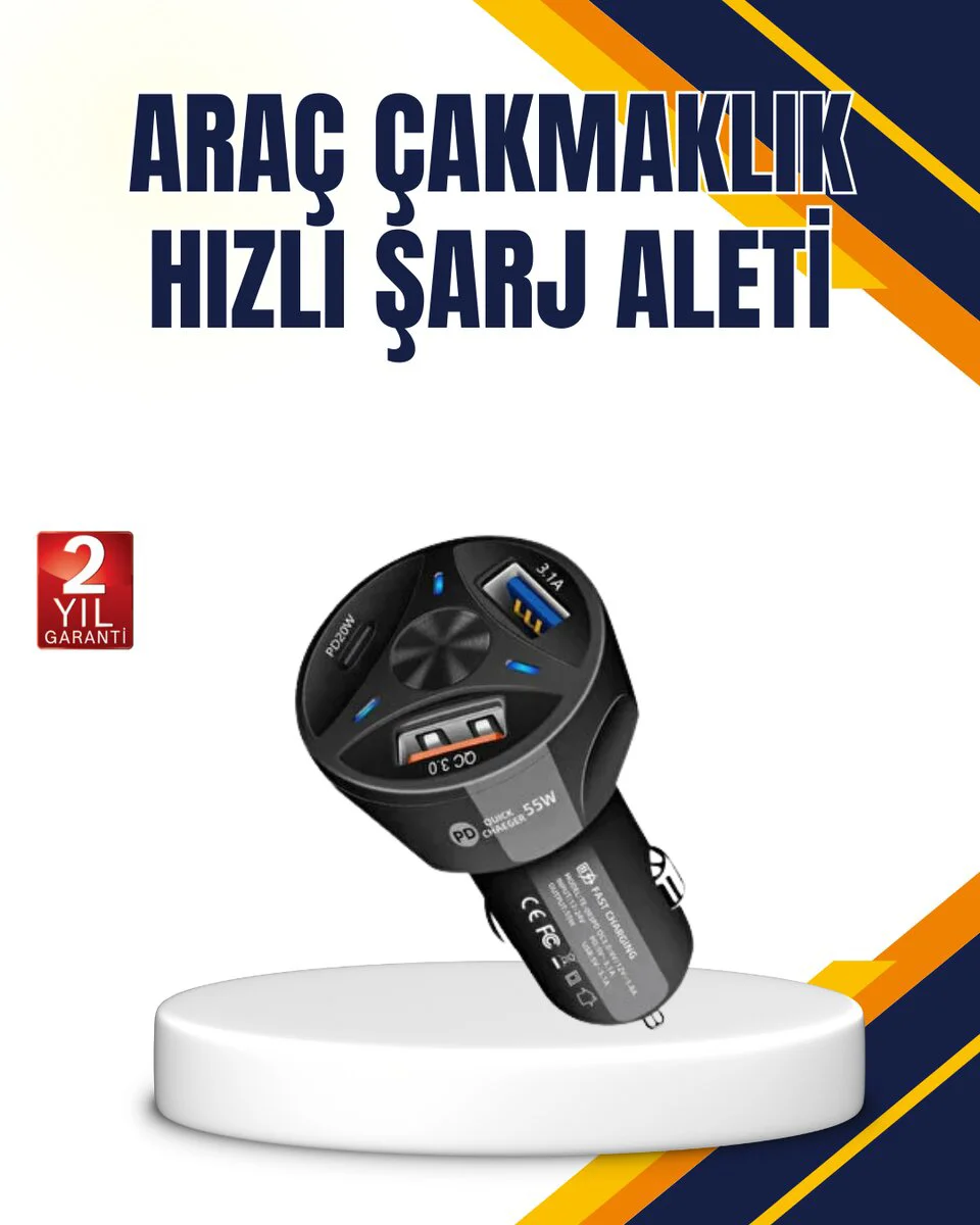 55W Araç Şarj Cihazı PD USB C - Hızlı Şarj ve Güvenli Akıllı Voltaj Dengesi