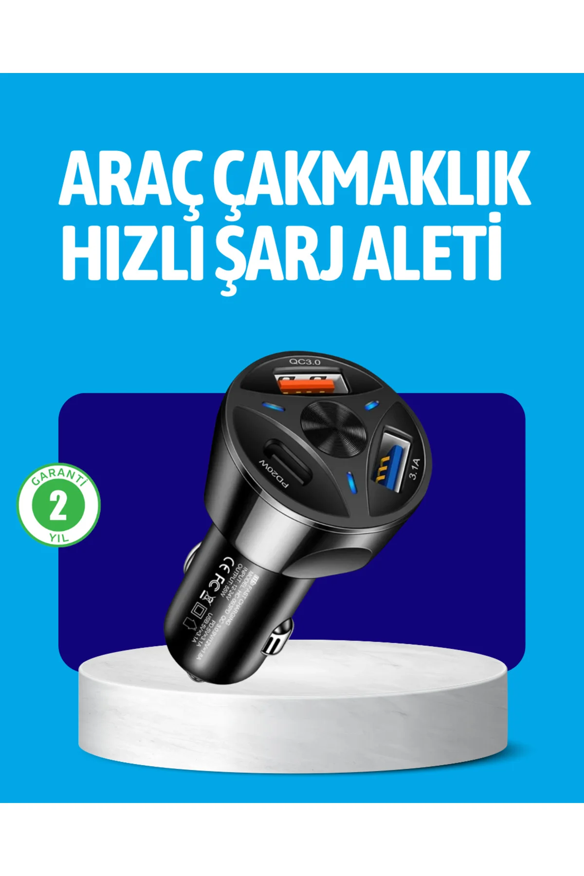 55W Güçlü Araç Şarj Cihazı Power Delivery Destekli