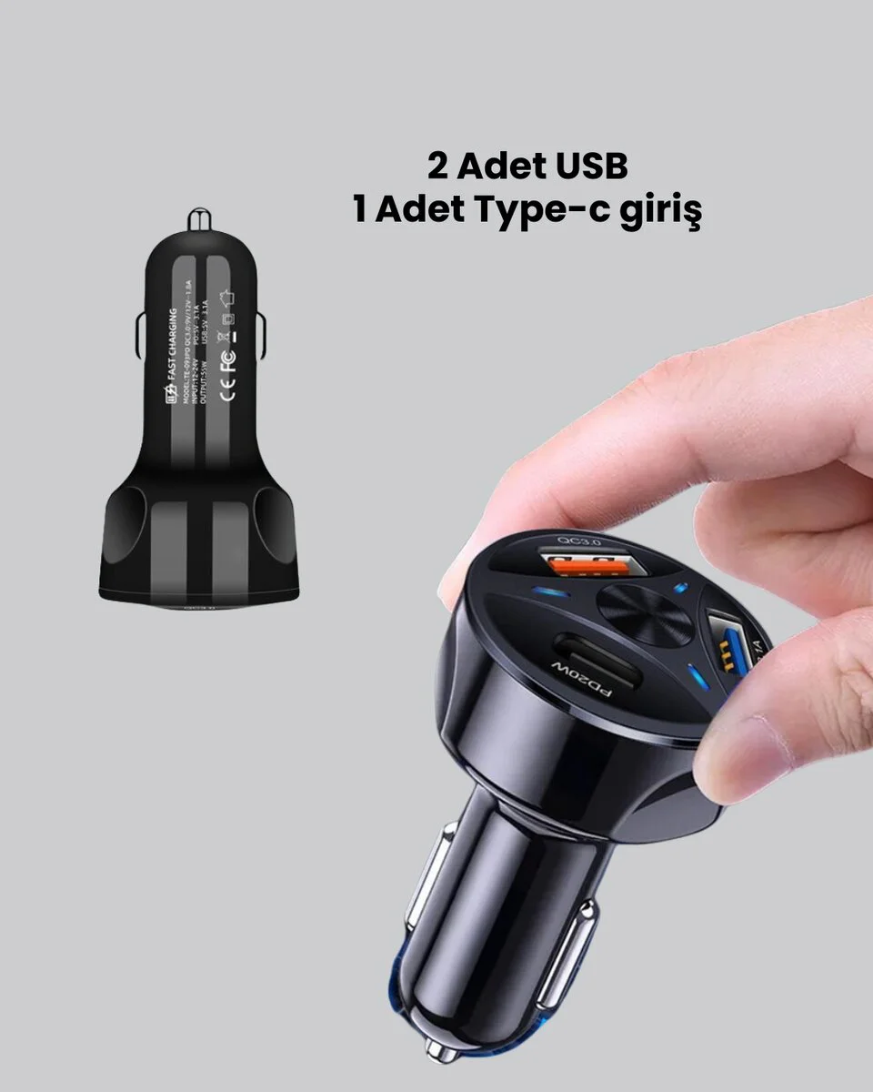 55W Hızlı Araç Şarj Cihazı - Quick Charge 3.0 & PD Destekli, 2 Portlu Güçlü Şarj Cihazı