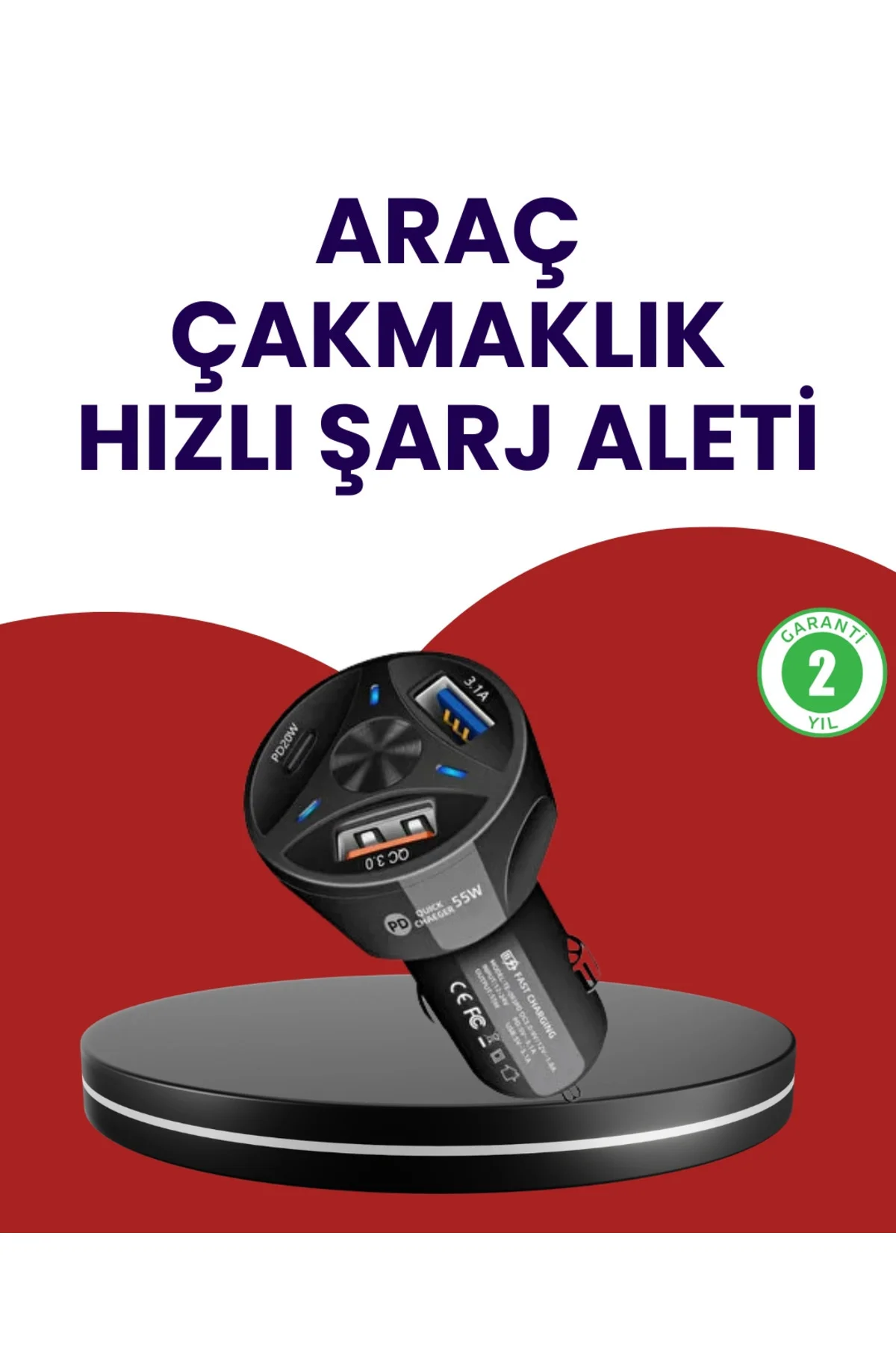 55W PD ve Quick Charge 3.0 Destekli Polygold Araç Şarj Adaptörü